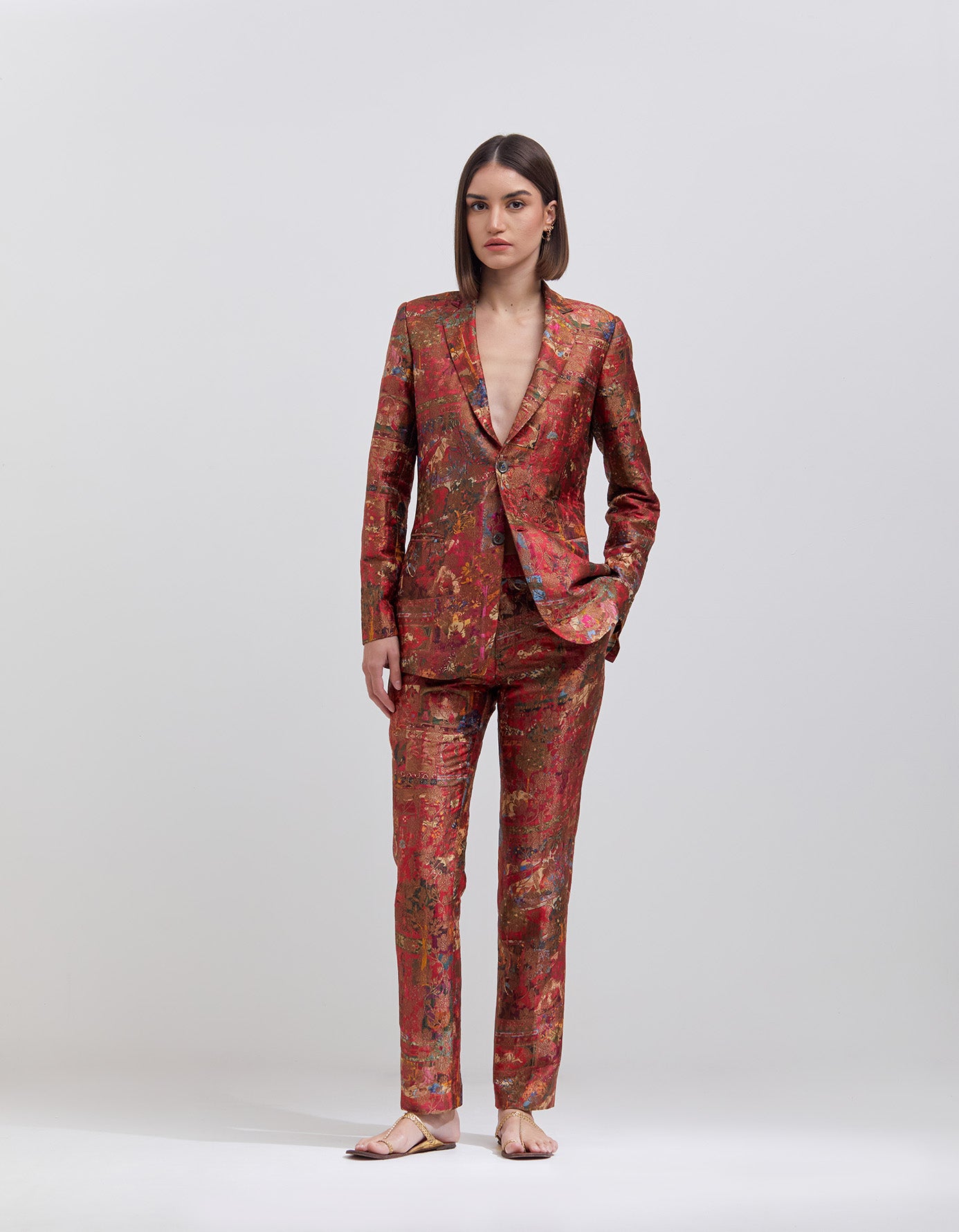 Elegant Boot Cut Trousers for Women - Premium Silk Brocade Fabric in Rich Crimson Red - Perfect for Office Wear, Evening Parties & Special Occasions
