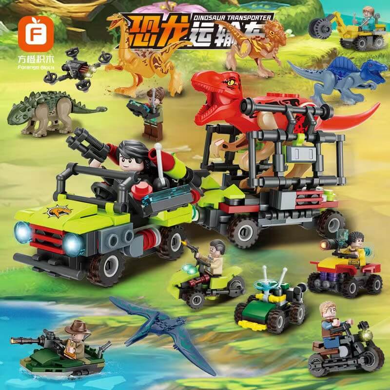 Forange BLOCK FC3842 Dinosaur Transporter 8-in-1 Building Blocks Set - STEM Educational Toy for Kids, Creative Construction Playset for Dinosaur Lovers - Perfect for Birthday Gifts, Classroom Activities & Pretend Play Adventures