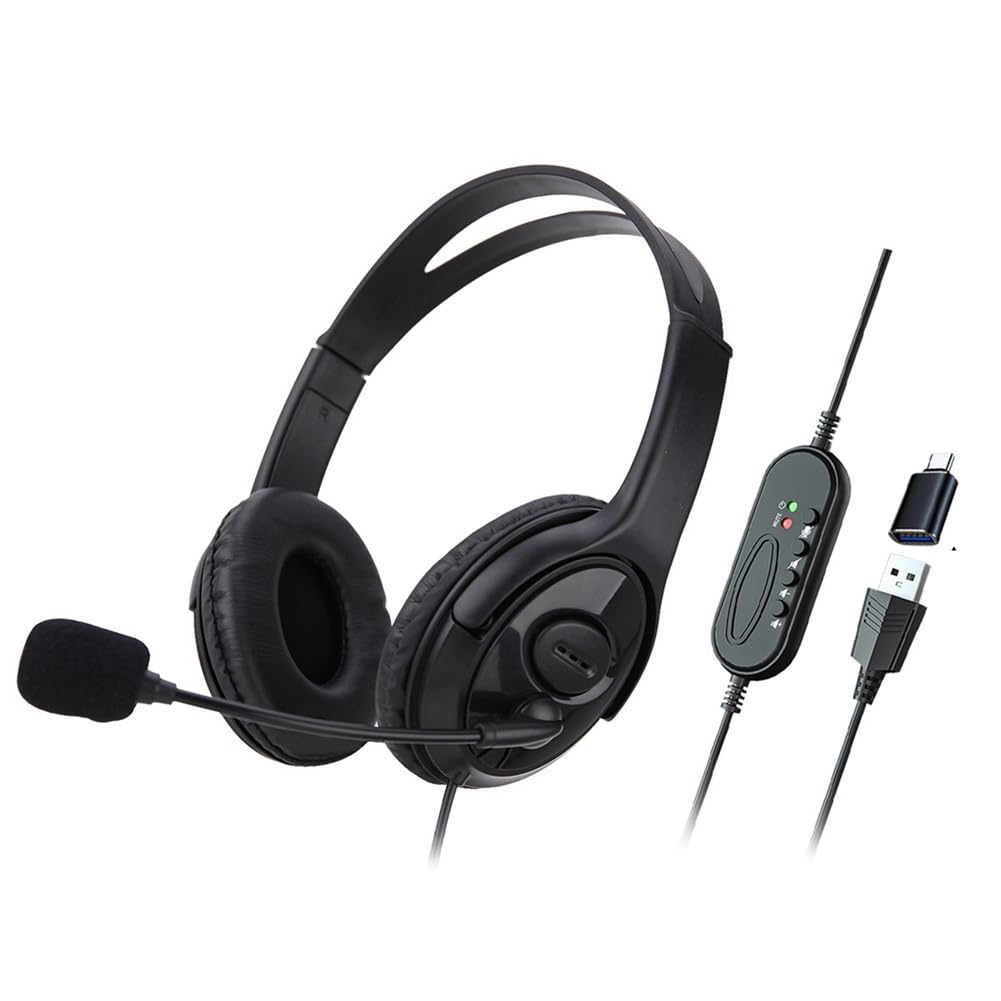 Fegtrtyoa USB Wired Headset with Noise-Canceling Mic - Computer Headphones for Zoom, Skype, Office & Call Center (1 Set) - Perfect for Remote Work, Online Teaching & Customer Service