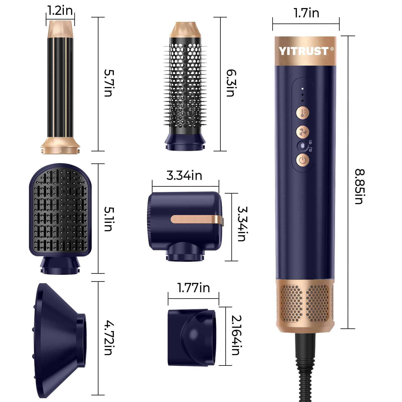Yitrust Professional Ionic Hair Dryer Brush - 11000 RPM Hot Air Styler with Auto-Rotating Curling Brush | 7-in-1 Multifunctional Hair Tool for Blow Drying, Styling & Creating Curls | Perfect for Home Use, Salon Styling & Travel Hair Care