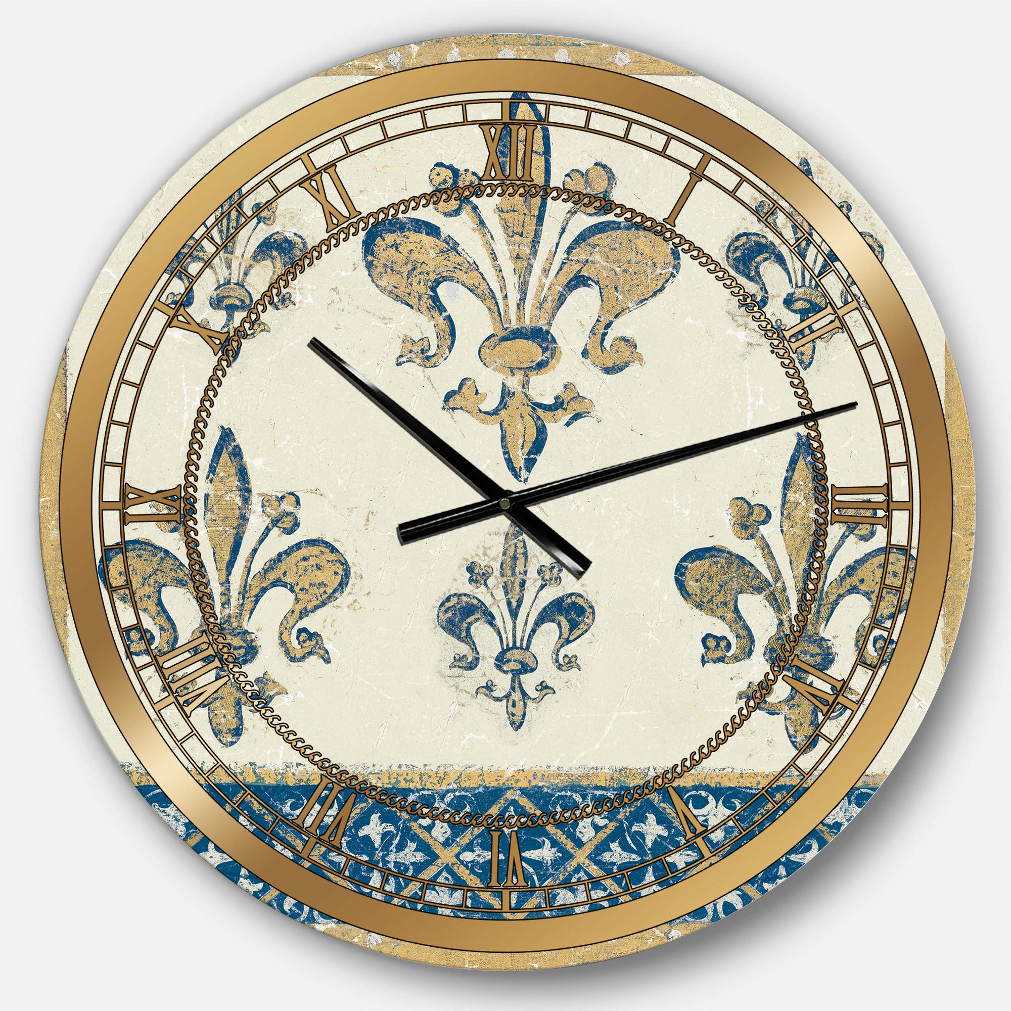 Designart Fleur de Lis Gold Pattern Round Metal Wall Clock - Elegant Home Decor for Living Room, Bedroom & Office | Perfect Wall Art for Glamorous Interiors & Gift Giving
