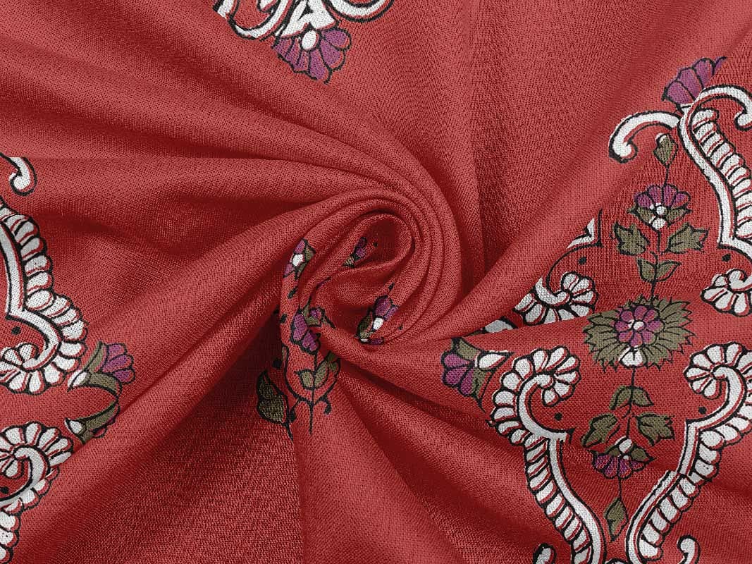 oneOone Rayon Red Printed Fabric Block - 56 Inch Wide Sewing Material by The Yard for DIY Clothing, Dresses & Home Decor Projects