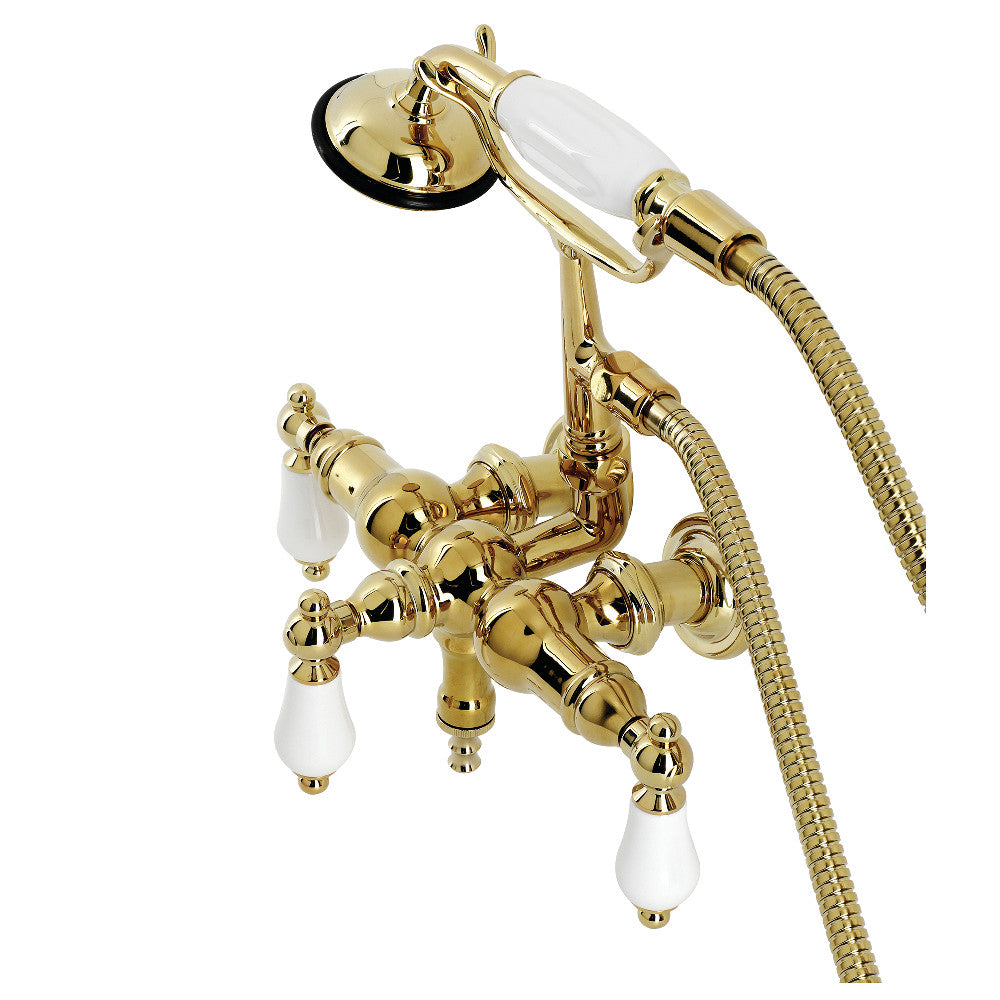 Kingston Brass CA23T2 Vintage 3 3/8 Inch Wall Mount Clawfoot Tub Faucet with Hand Shower - Perfect for Bathroom Renovation & Antique Style Decor