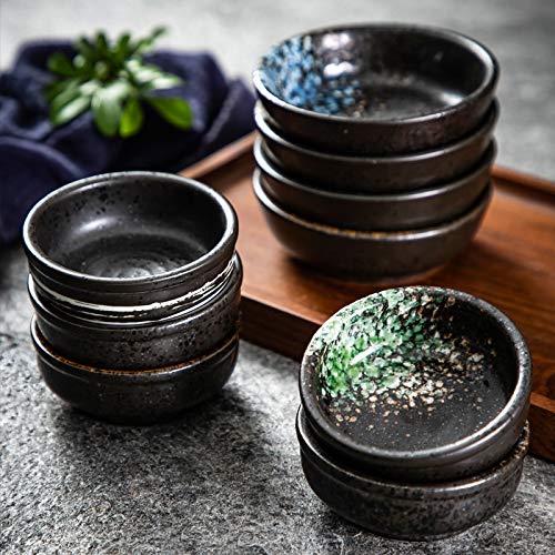 Japanese Retro Fancy Glaze Seasoning Dish Set - 4 Pack 3.7-Inch Round Soy Sauce Dishes, Wasabi Plates for Sushi, Asian Cuisine & Home Decor - Elegant Tableware for Restaurants, Kitchen & Gift Giving