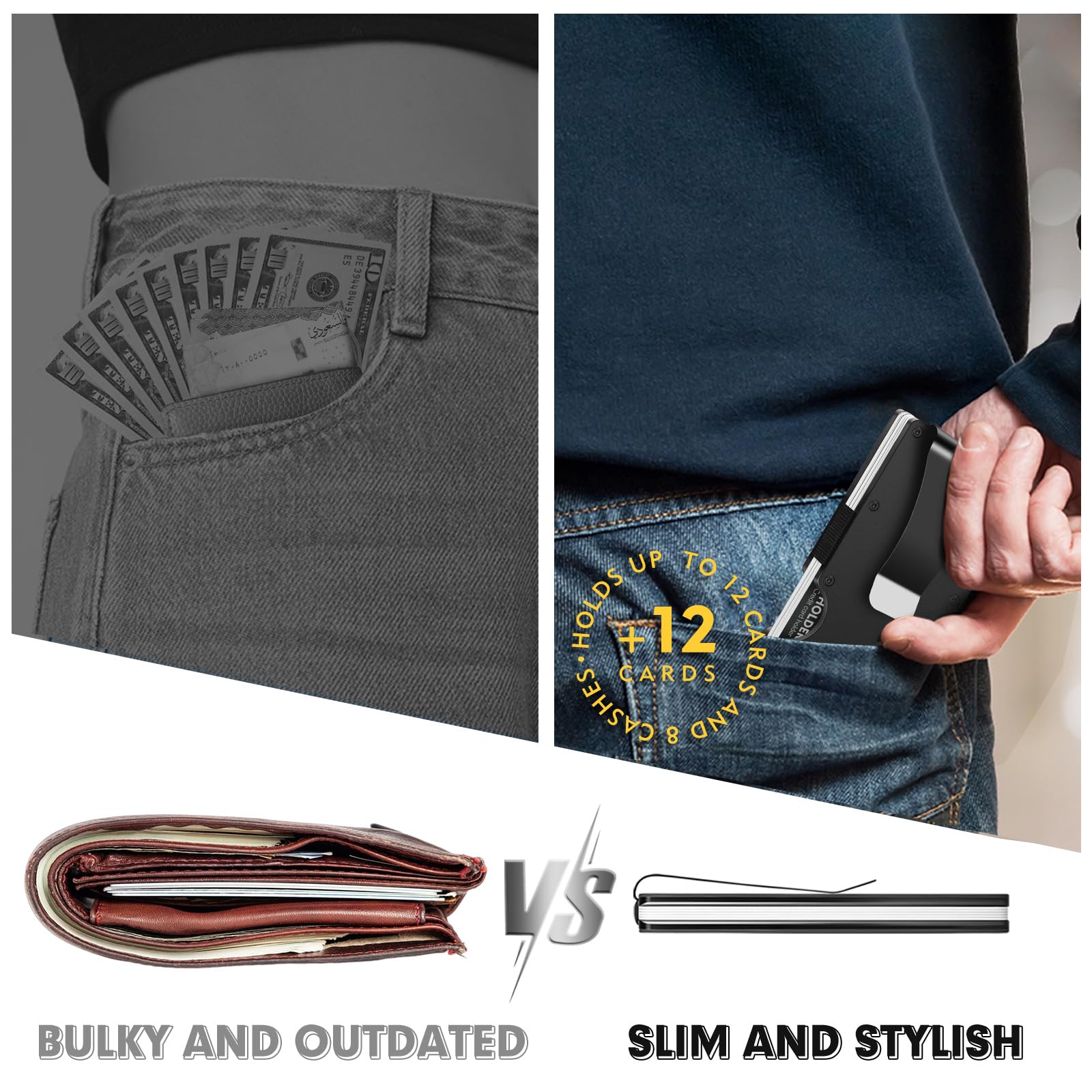Premium RFID Blocking Minimalist Wallet for Men & Women - Slim Metal Wallet with Money Clip, Anti-Scratch Credit Card Holder | Perfect for Travel, Business & Everyday Use (Black)