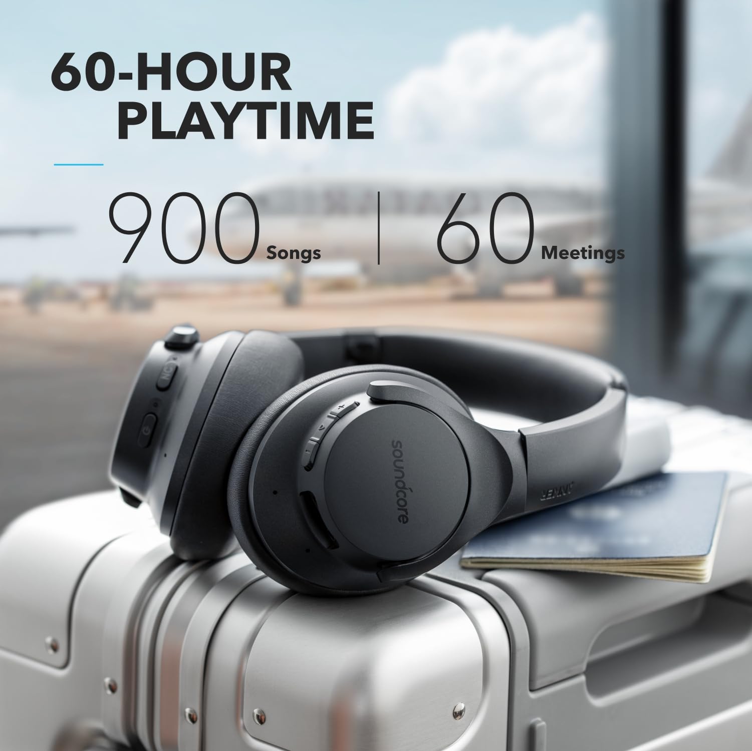 Soundcore Anker Life Q20 Hybrid Active Noise Cancelling Wireless Bluetooth Headphones - 60H Playtime, Hi-Res Audio, Deep Bass, Memory Foam Ear Cups for Travel & Commuting (Black & Blue) - Perfect for Airplanes, Office Work & Music Lovers