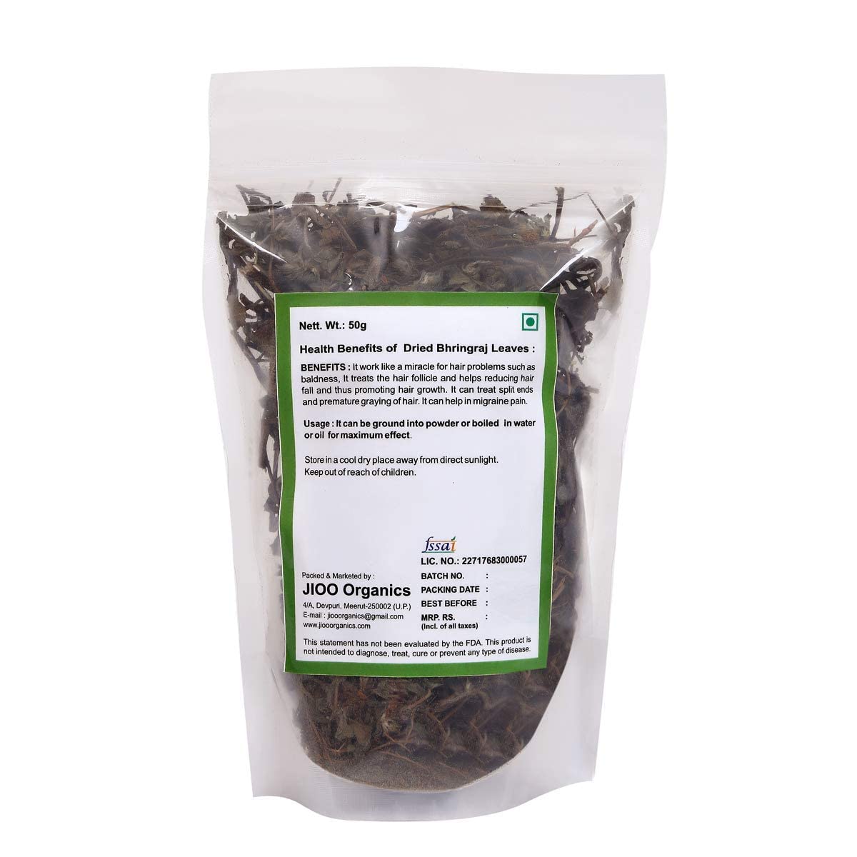 Organic Bhringraj Dry Leaves (50g) - Pure Bhringraj Leaf for Hair Regrowth & Scalp Treatment - Natural Remedy for Dry, Frizzy, Curly, Straight & Wavy Hair - Perfect for DIY Hair Masks & Ayurvedic Hair Care Routines