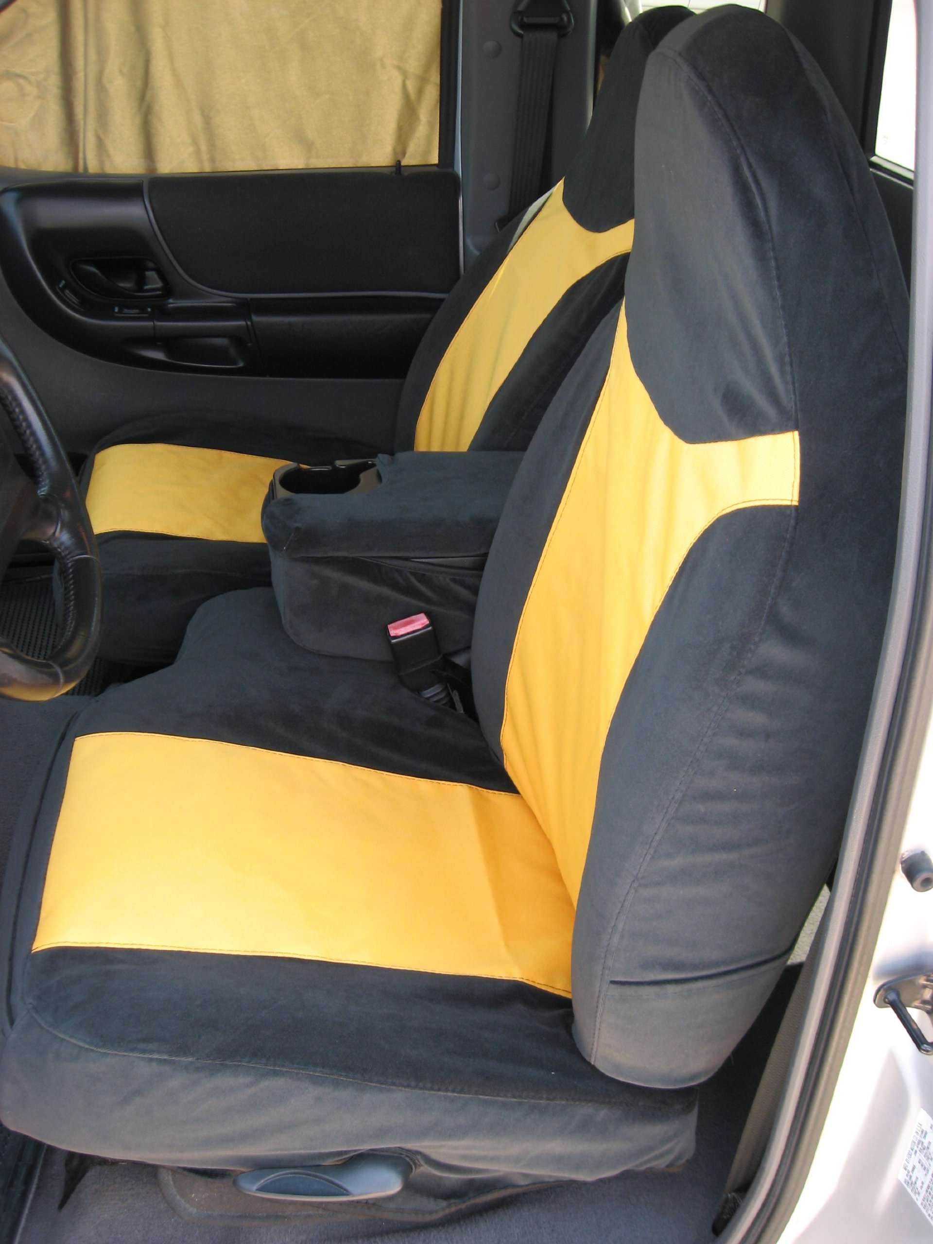 Durafit Custom Seat Covers for 2002-2003 Ford Ranger - Perfect Fit Black & Yellow Design | Durable Truck Seat Protection for Work & Off-Road Adventures