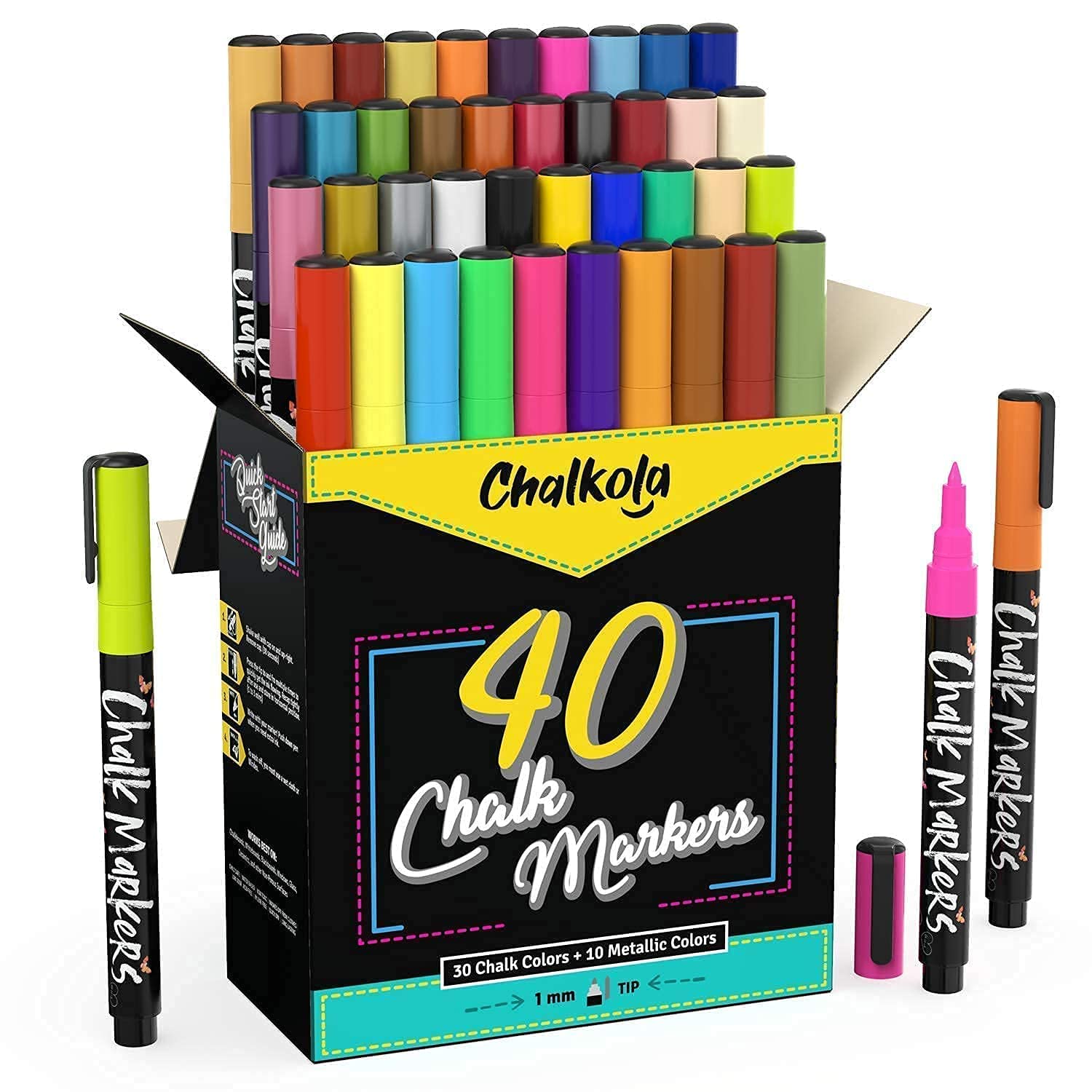 Chalk Artist Bundle - 70 Vibrant Chalk Markers Set (30 Neon & Pastel + 40 Neon, Classic & Metallic) for DIY Signs, Menu Boards, and Creative Art Projects