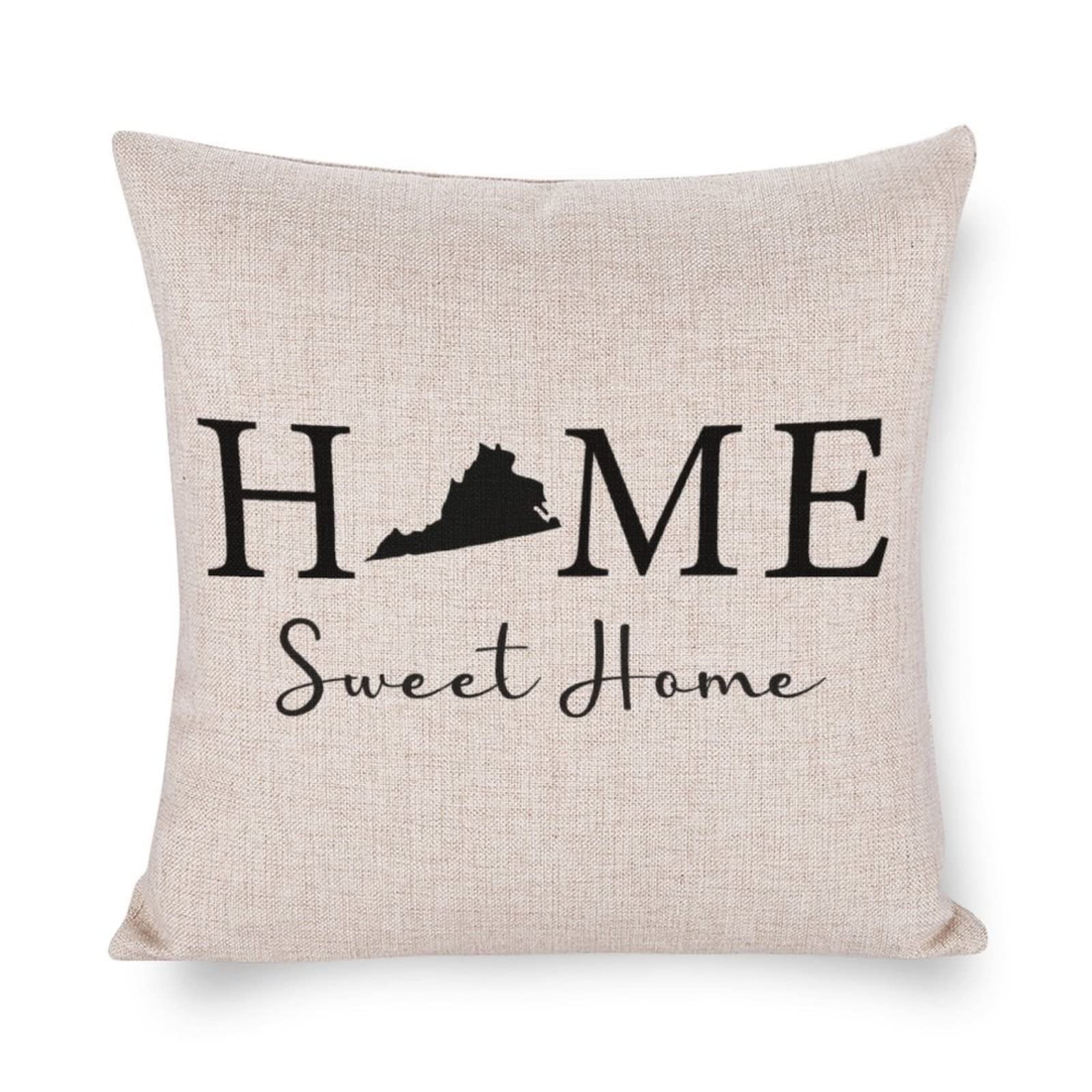 Virginia State Map Home Sweet Home 16x16 Inch Farmhouse Throw Pillow Cover - Decorative Cushion Case for Living Room, Bedroom, Couch & Sofa Decor | Perfect for Country Style Homes, Rustic Cabin Decor & Housewarming Gifts
