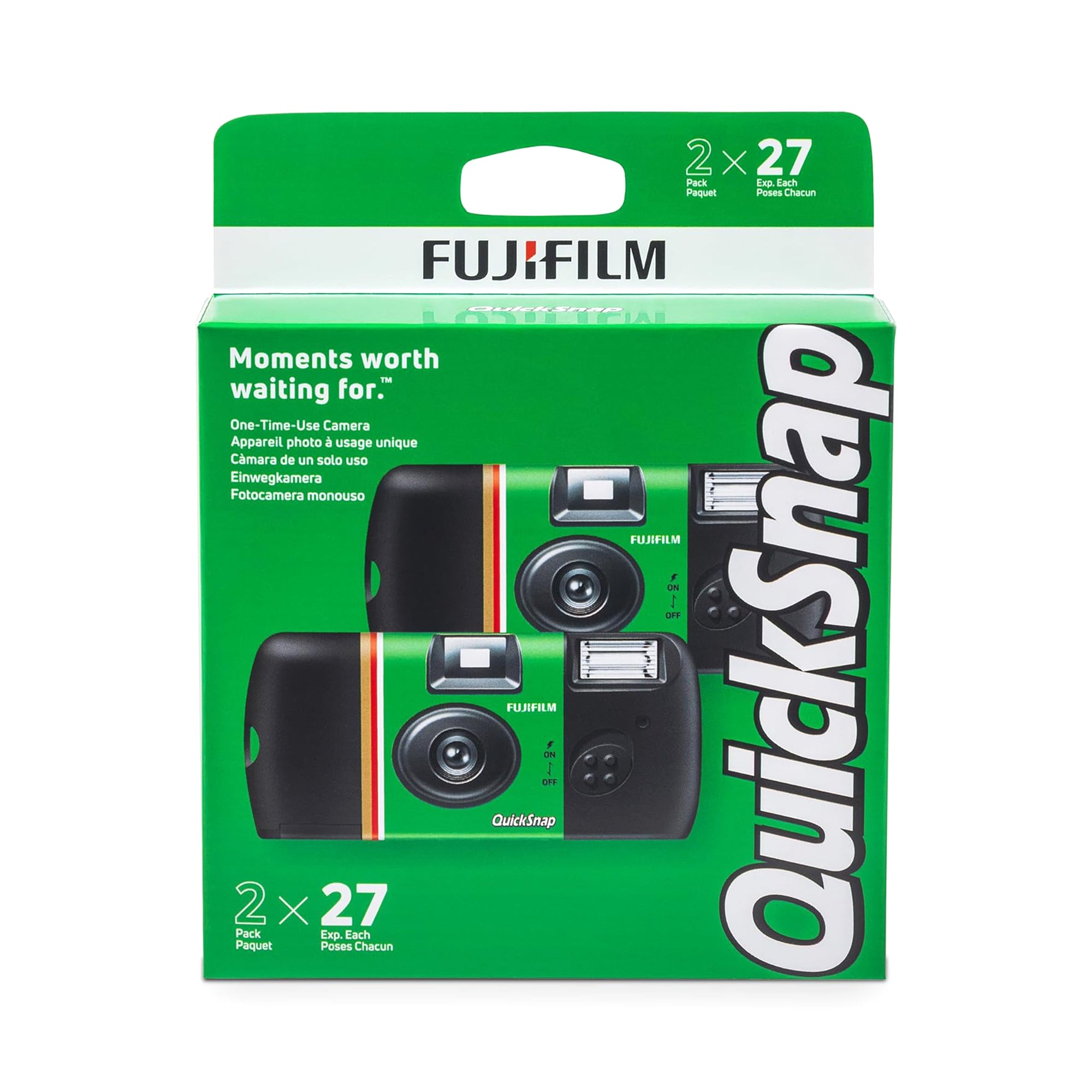 Fujifilm Quicksnap Flash 400 Disposable 35mm Camera with Built-in Flash - 27 Exposures, 2 Pack (Green) - Perfect for Parties, Travel & Special Events