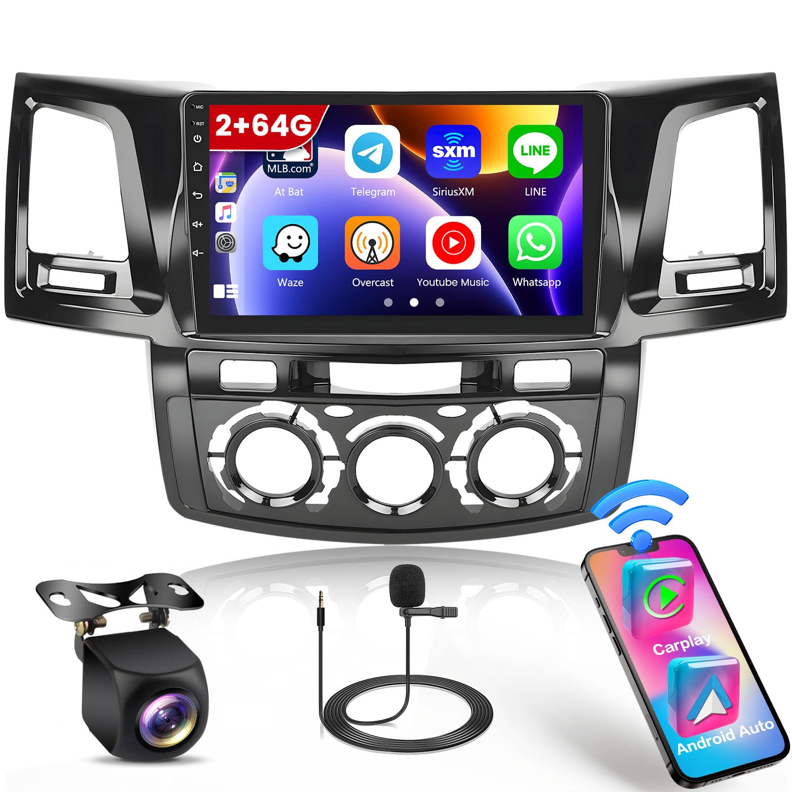 Roinvou 2+64GB Android CarPlay Stereo for 2005-2014 Toyota Fortuner & Hilux - 9
