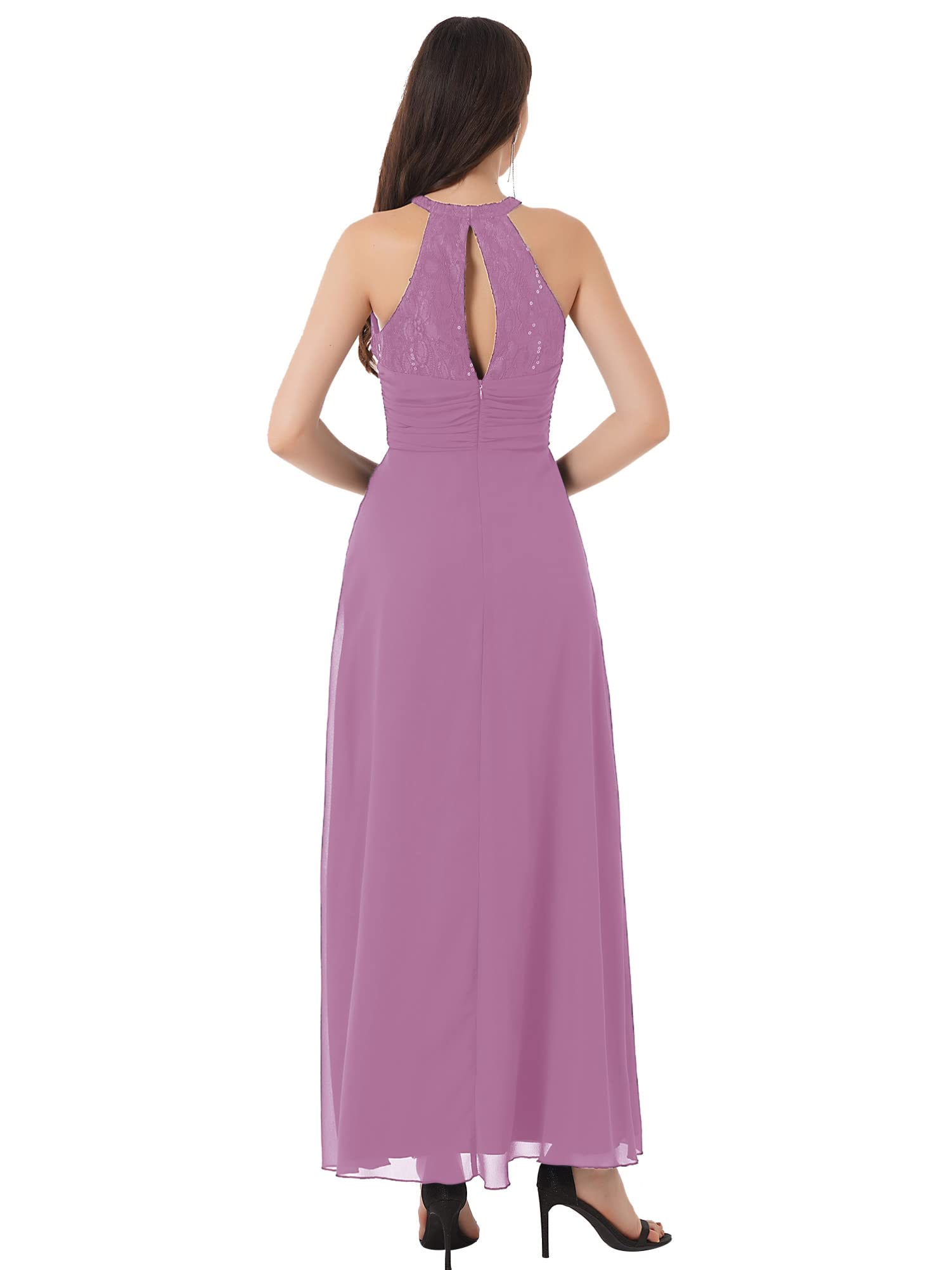 Elegant CHICTRY Women's Halter Chiffon Long Bridesmaid Dress with Lace Floral Detail - Perfect for Evening Parties, Weddings & Formal Events