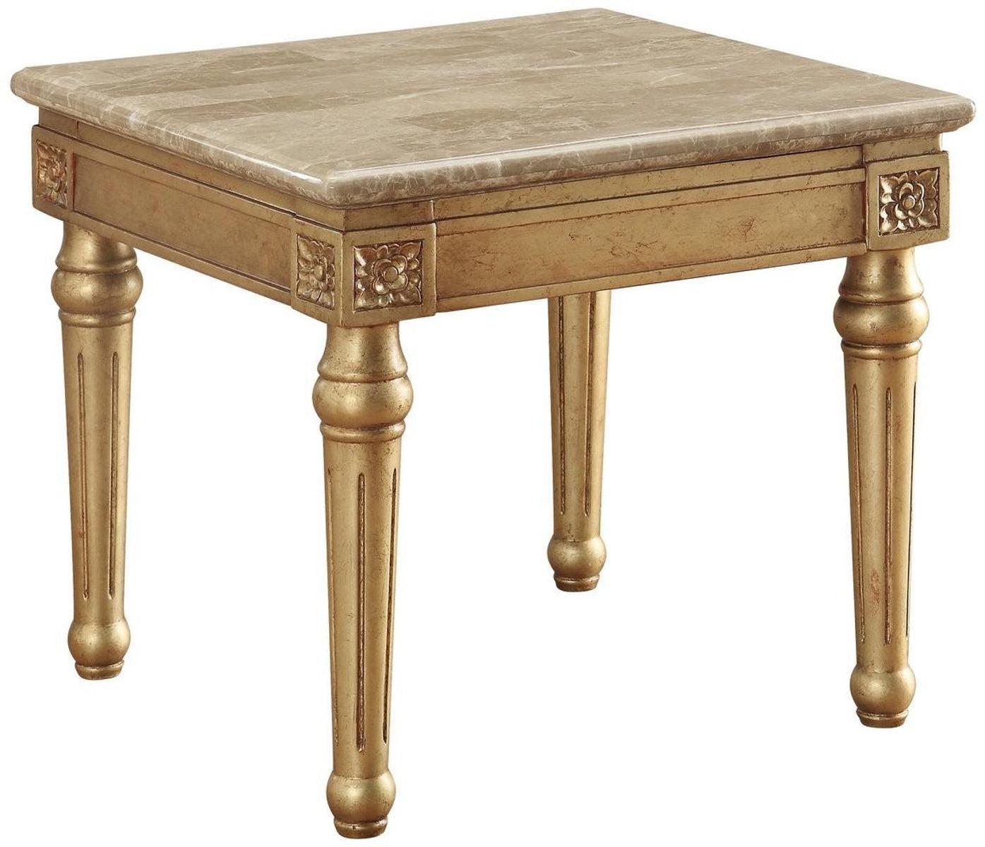 Acme Furniture Daesha Marble End Table with Antique Gold Finish - Stylish Side Table for Living Room, Bedroom & Office Decor