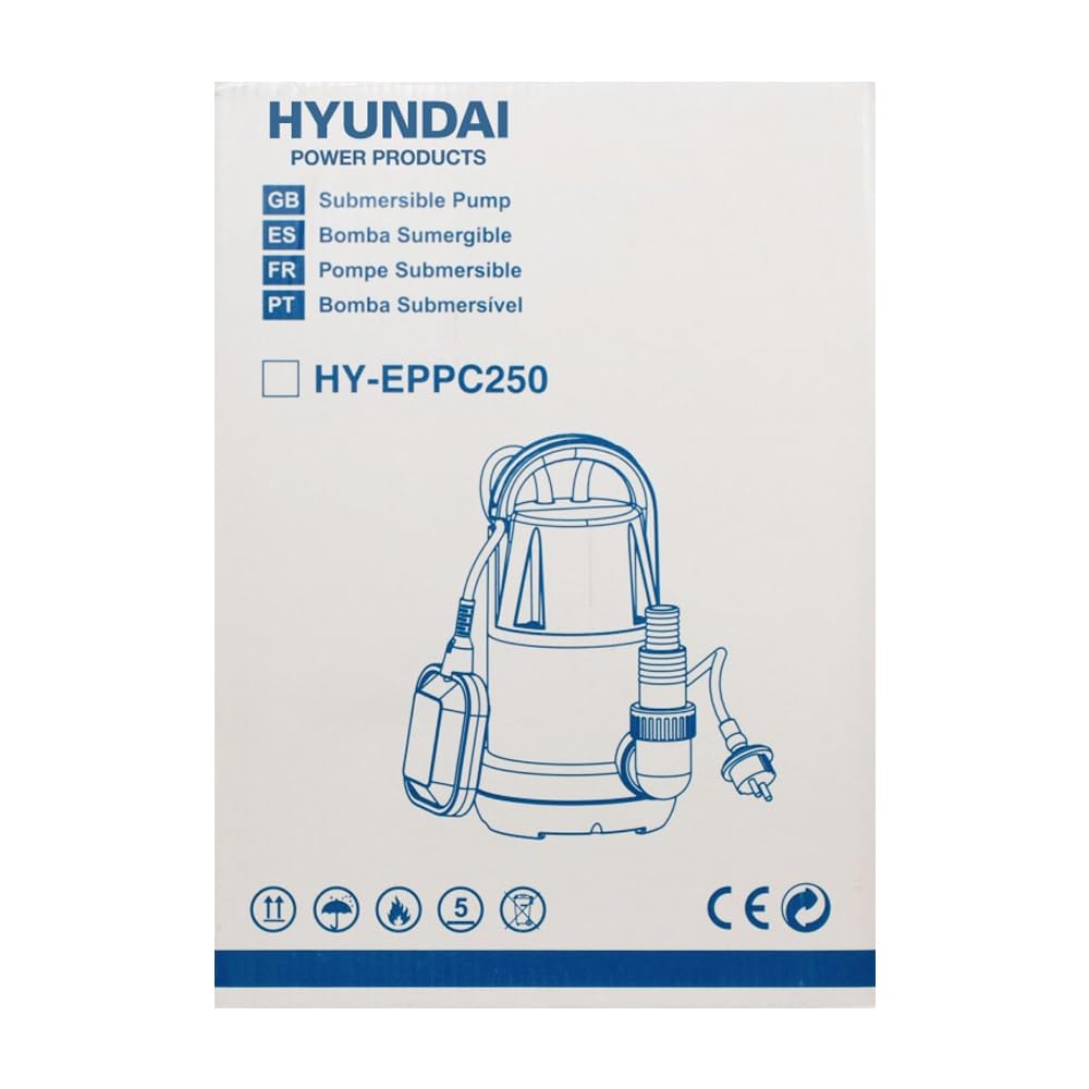 HYUNDAI HY-EPPC250 Submersible Water Pump for Clean Water, 230V, Navy Blue & Black - Ideal for Home, Garden, and Pool Water Circulation