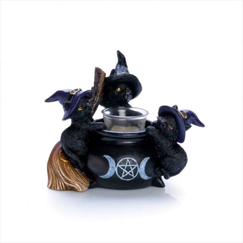 Black Cat Cauldron Tealight Holder - Halloween Decor, Witchy Home Accessory for Spooky Parties & Gothic Table Centerpiece