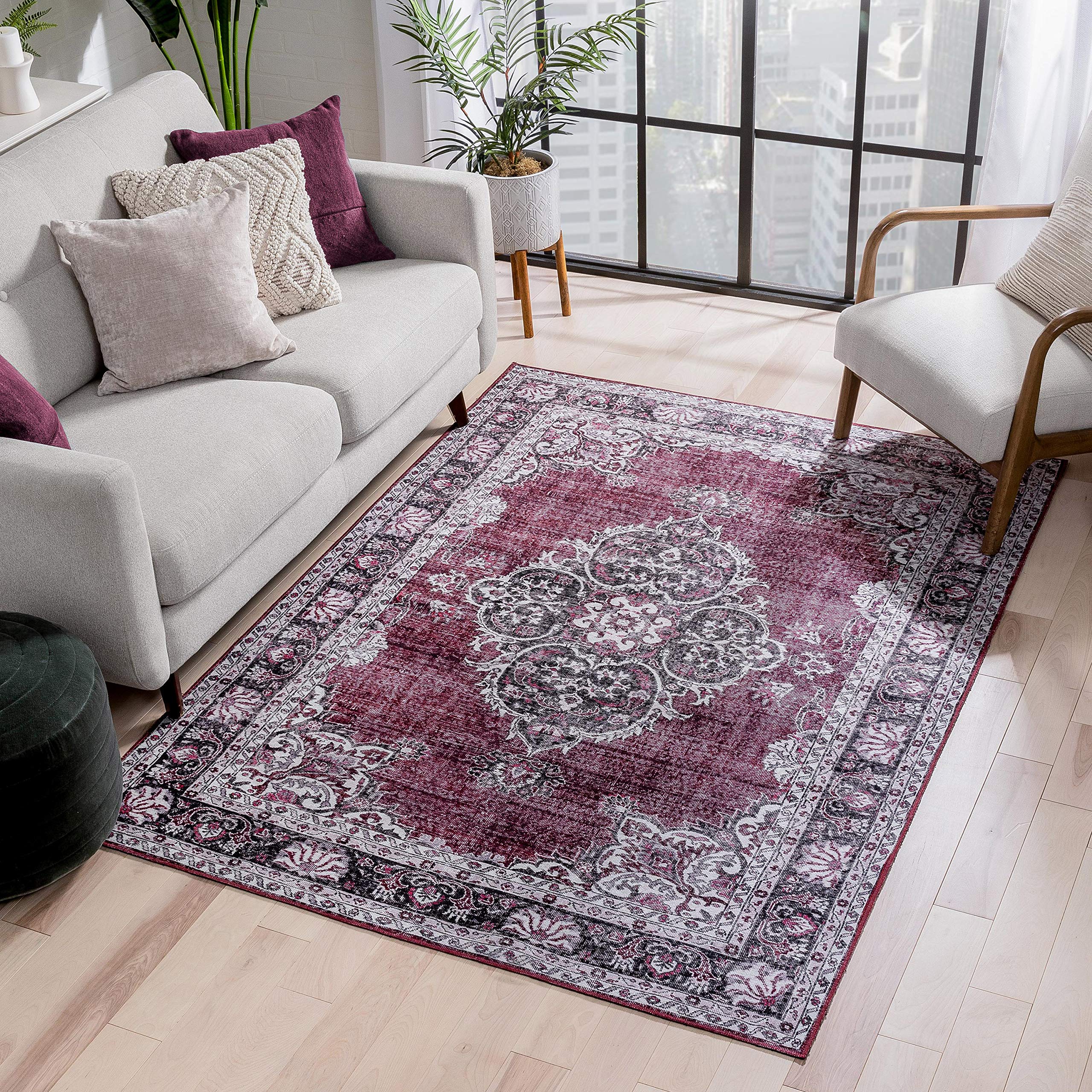 Well Woven Nile Tarifa Vintage Bohemian Medallion Red Area Rug 5' x 7' - Machine Washable, Non-Slip Living Room Rug for Bohemian Home Decor & Bedroom Floor Covering