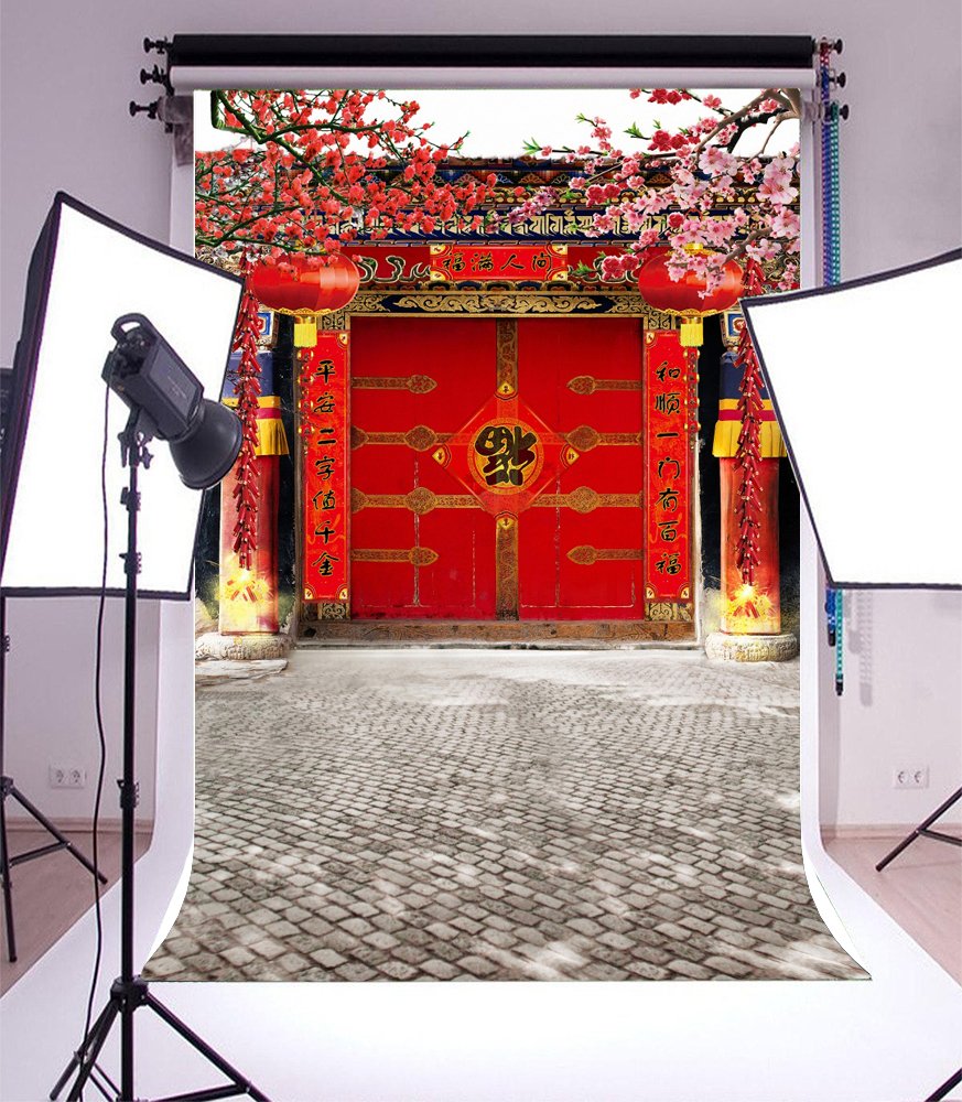Yeele 8x10ft Chinese New Year Backdrop - Spring Festival Photography Background with Red Lanterns, Couplets & Firecrackers Decor for Door Decorations, Party Themes, Family Photo Booth Props | Perfect for Lunar New Year Celebrations, Cultural Events & Festive Photo Shoots