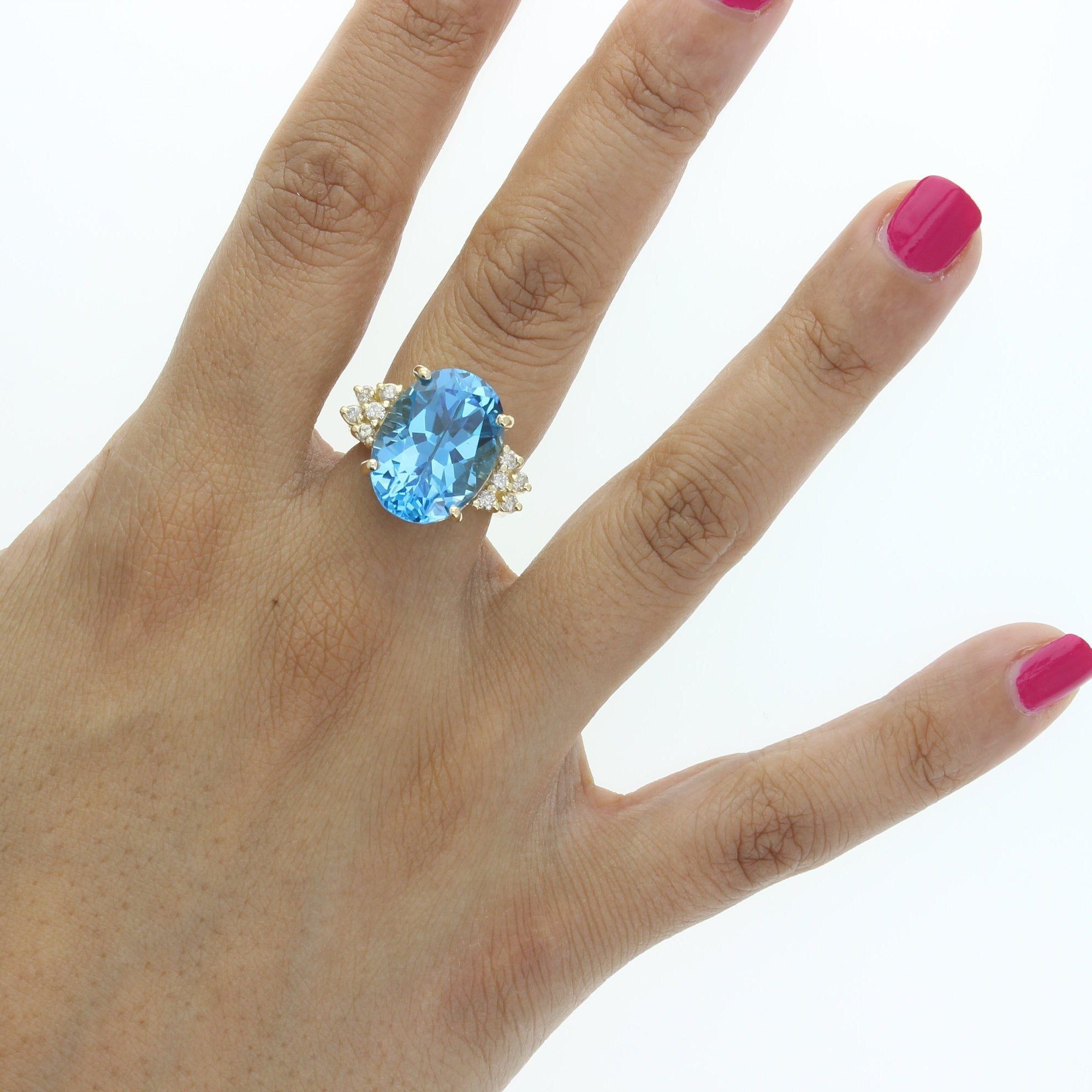 11 Carat Blue Topaz Diamond Cocktail Ring for Women - Elegant Statement Jewelry for Parties, Weddings & Special Occasions