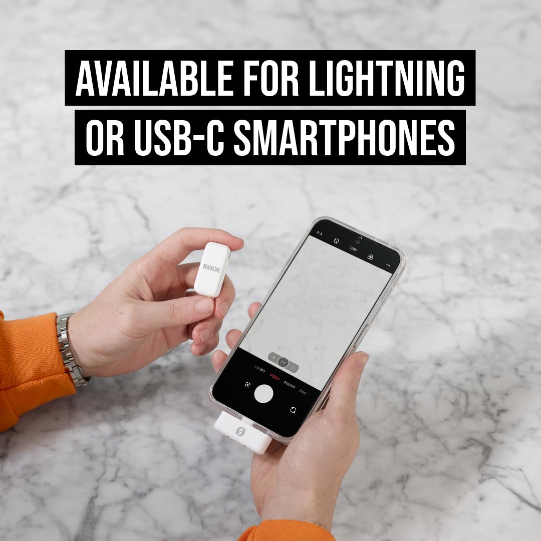 RØDE Wireless Micro - Compact Wireless Microphone System with 2 Mics & Charging Case for Smartphone, DSLR, YouTube, Vlogging - Lightning Connector, White - Perfect for Content Creation, Live Streaming & Interviews