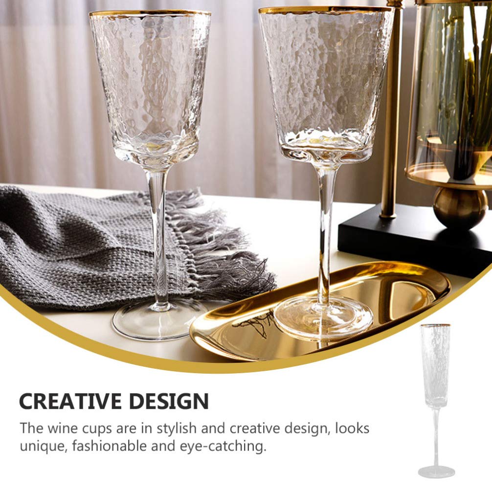 PRETYZOOM 2-Pack Crystal Wine Glasses & Whiskey Cups - Elegant Golden Flute Glassware for Wine, Whiskey, Cocktails - Perfect for New Year, Wedding, Birthday, Bouquet Parties & Home Bar Decor