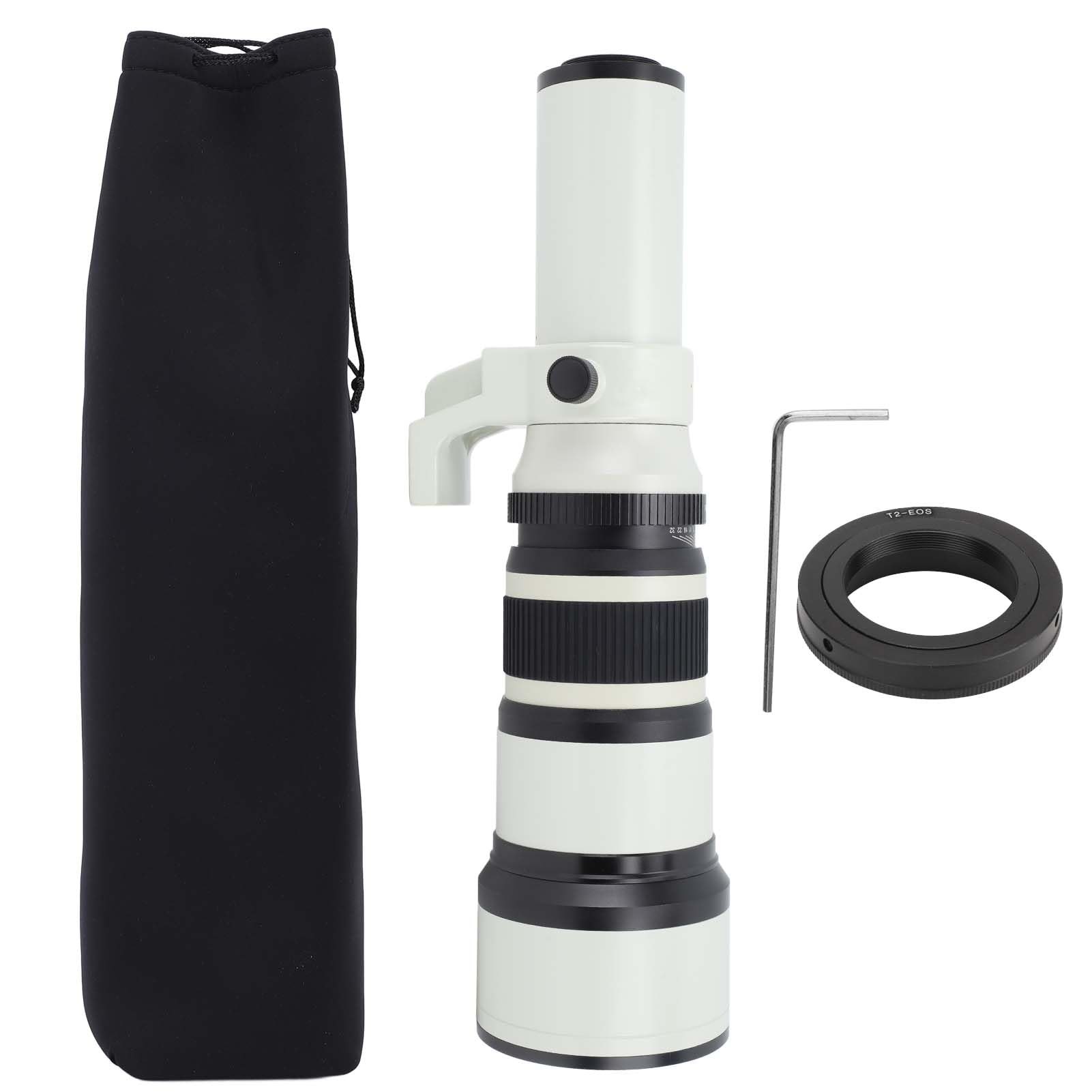 500mm F/6.3 Manual Focus Prime Telephoto Lens with T2 Mount Adapter - High Quality EF Bayonet Lens for DSLR Cameras | Perfect for Astrophotography, Bird Watching & Long Distance Photography (White)