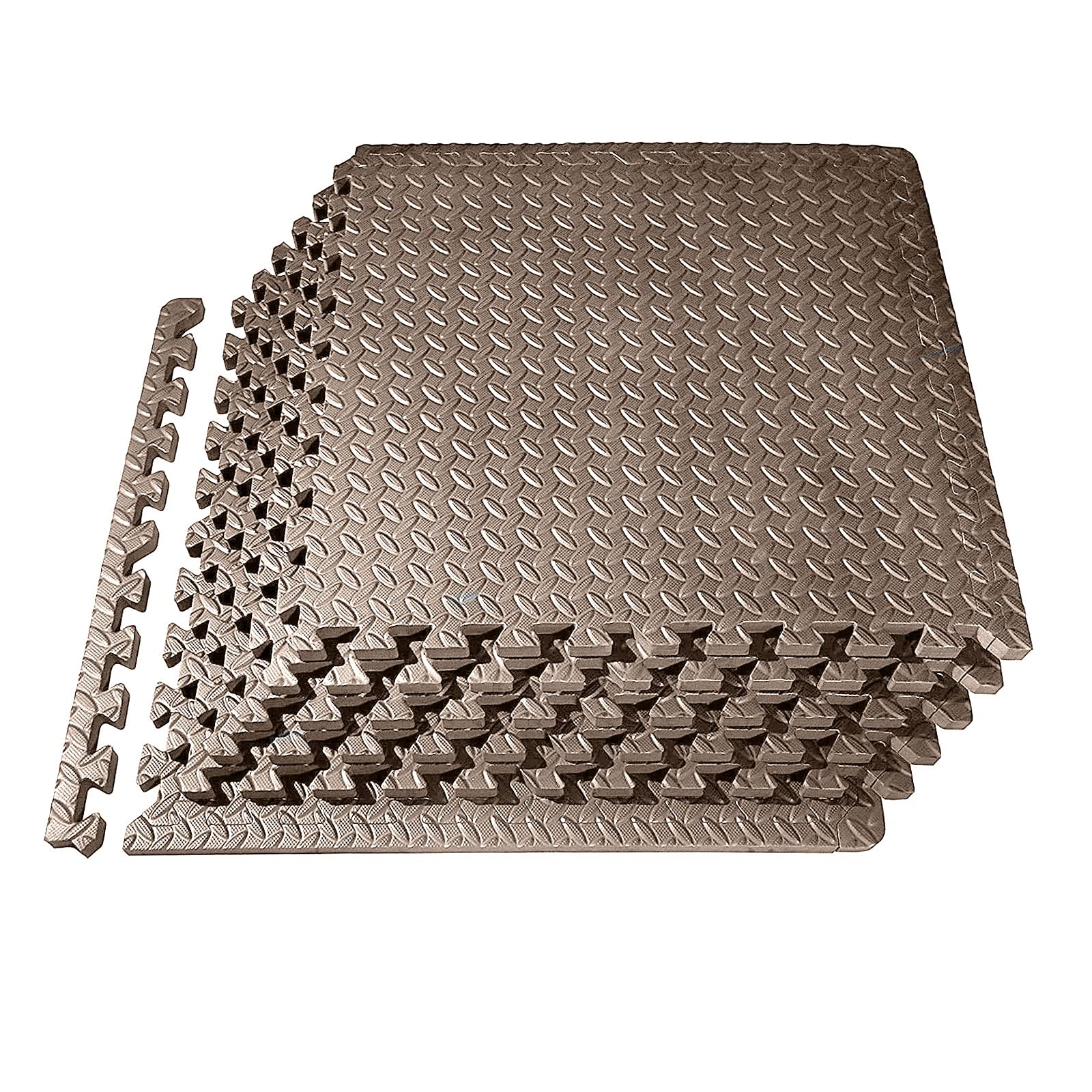 Interlocking Foam Floor Mats 60x60x1.2cm - Non-Slip Puzzle Exercise Tiles with Borders for Gym, Home Workout & Yoga - 12-Piece Set (Brown Leaf Design) - Perfect for Home Gym, Kids Play Area & Fitness Training