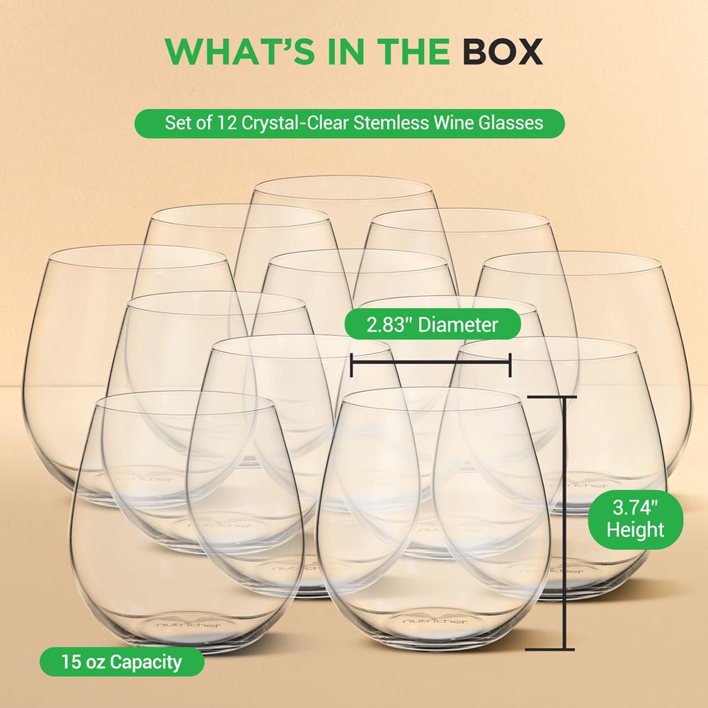 Premium Crystal Clear Stemless Wine Glasses Set of 4 - Shatterproof & Elegant for Red/White Wine, Cocktails - Perfect for Parties, Weddings & Home Entertaining