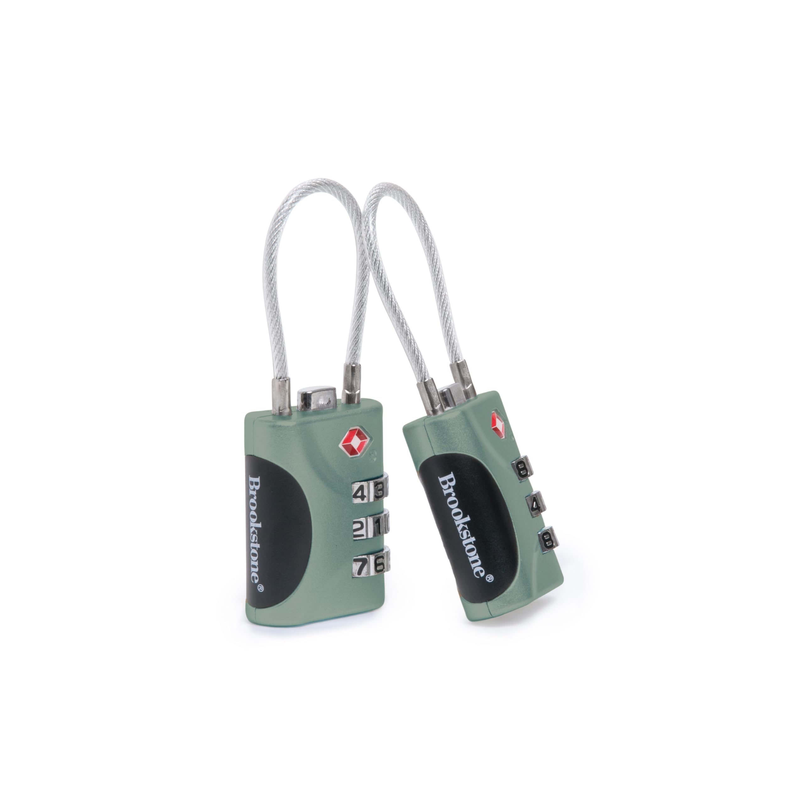 Brookstone 2-Pack TSA Approved 3-Digit Keyless Luggage Locks - Resettable Combination Wire Padlocks in Vintage Green for Travel, Backpacks & Suitcases | Secure Your Belongings During Air Travel & Hotel Stays