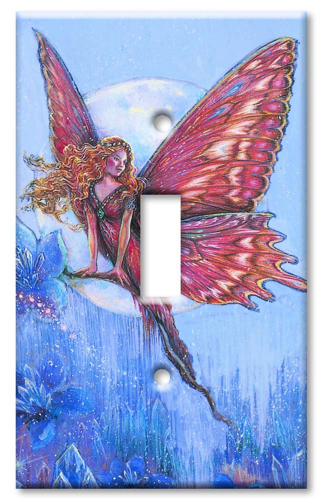 Oversized Single Gang Toggle Art Switch Plate - Decorative Metal Wall Cover - Blue Fairy Design - Made in USA - Perfect for Home Decor & Living Room Wall Accents