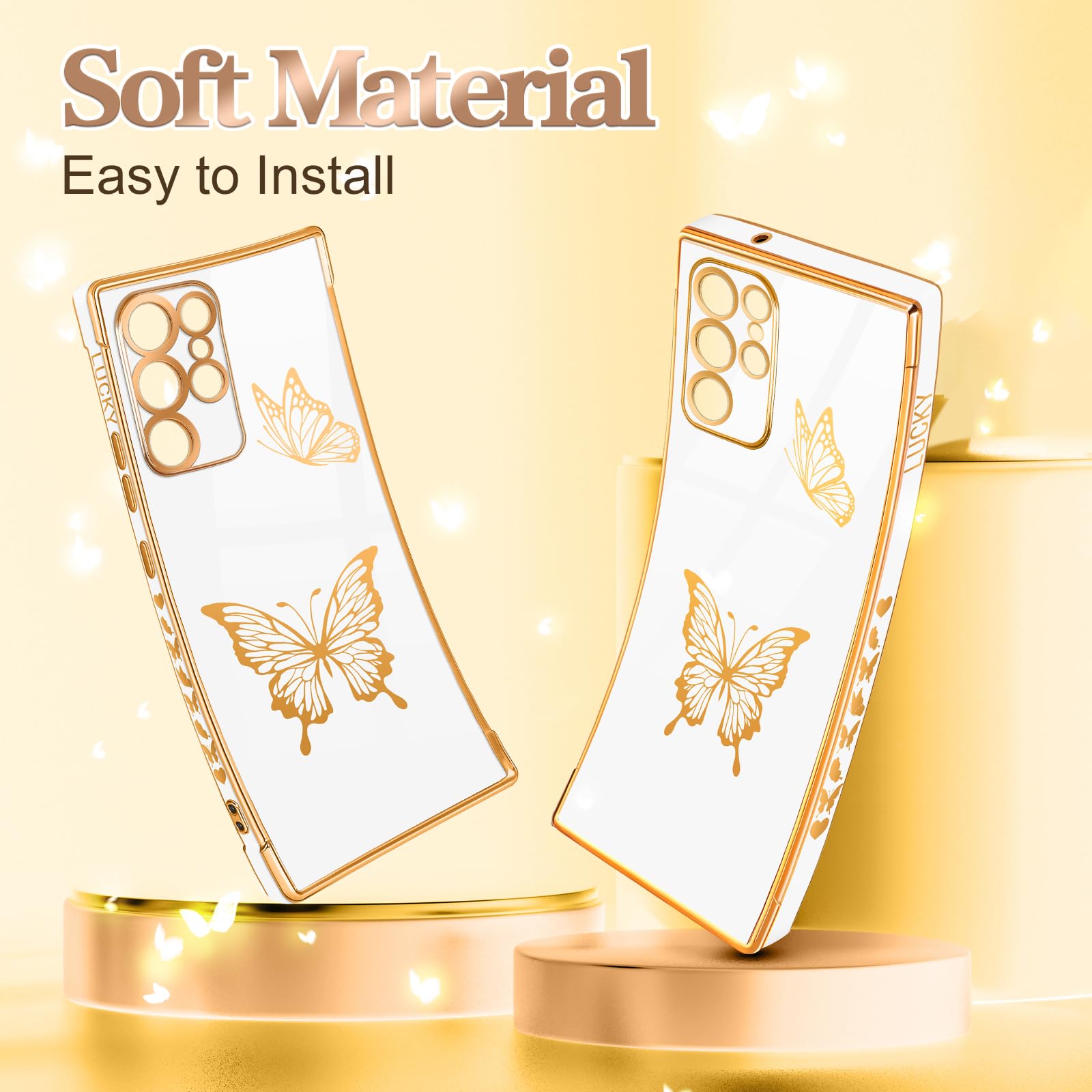 Elegant Samsung Galaxy S23 Ultra Case for Women - White & Gold Plating Butterfly Design, Luxury Protective Cover for S23 Ultra 2023 (6.8 Inch) | Perfect for Everyday Use, Office, and Special Occasions