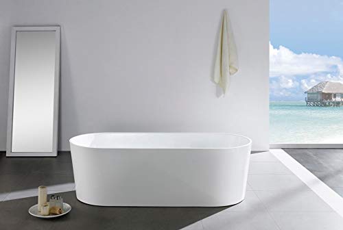 Kube Ovale 63'' White Freestanding Bathtub - Modern Oval Acrylic Soaking Tub for Luxurious Bathroom Relaxation | Perfect for Spa-Like Retreats & Master Bath Suites