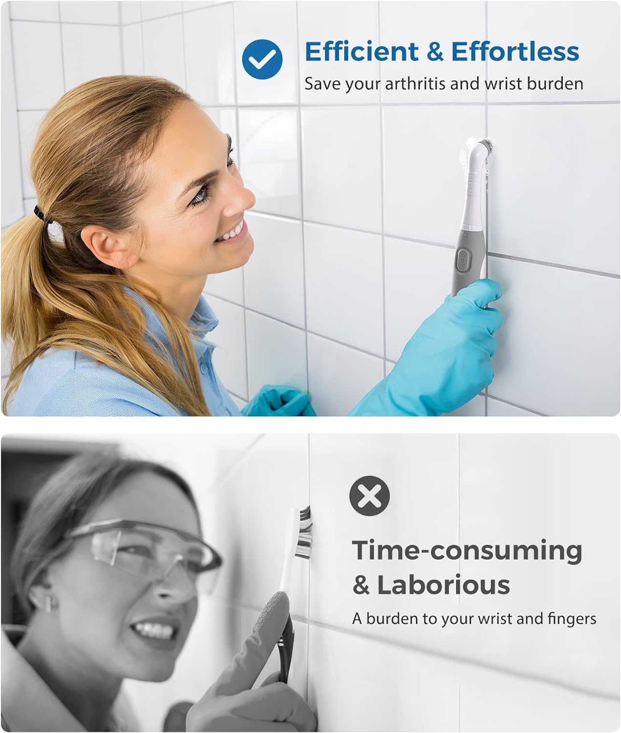 Electric Grout Cleaning Brush with Stainless Steel Bristles - Battery Powered Scrubber for Tile, Shower & Kitchen - Multi-Surface Grout Cleaner for Bathroom Corners & Hard-to-Reach Areas - Perfect for Deep Cleaning Tiles, Showers, and Kitchen Backsplashes