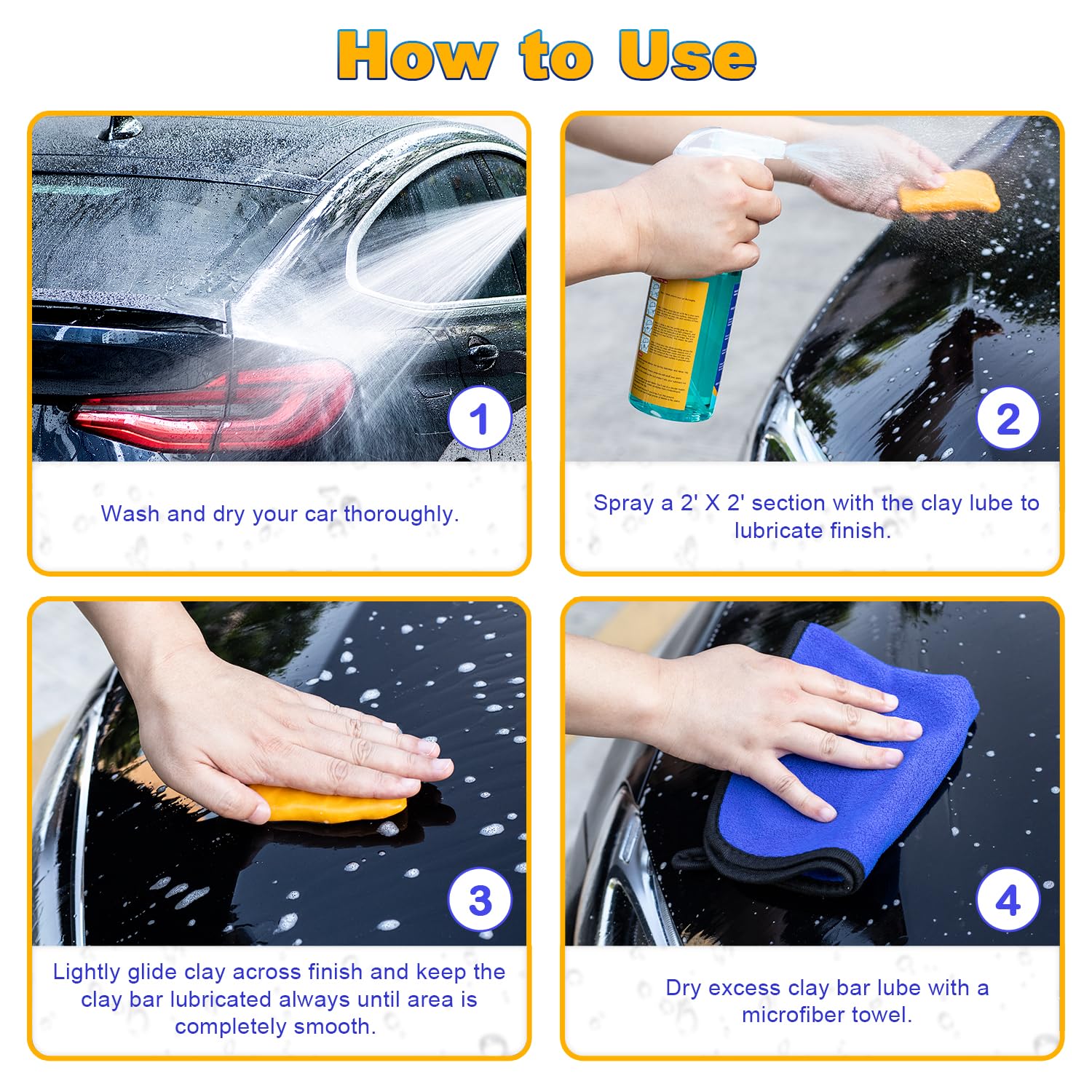 Premium Car Clay Bar Detailing Kit – 16 fl oz Synthetic Clay Lubricant, 4 Detailing Clay Bars & Microfiber Towel for Auto Paint Cleaning & Polishing – Perfect for Car Detailing, Paint Correction & Surface Prep