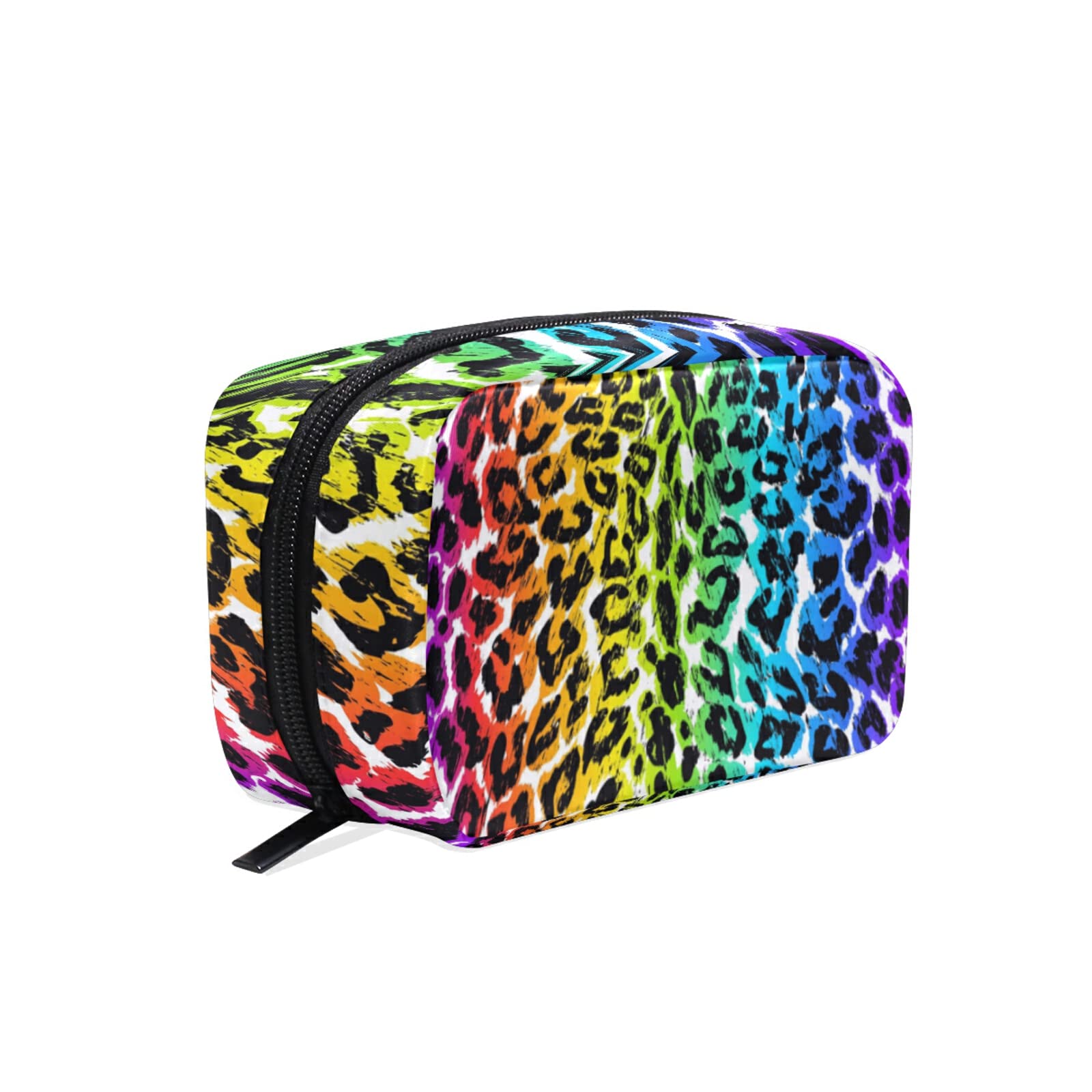 Rainbow Leopard Print Cosmetic Bag with Zipper - Waterproof Makeup Pouch for Women | Travel Toiletry Organizer for Cosmetics, Brushes & Essentials | Perfect for Vacation, Gym & Daily Use