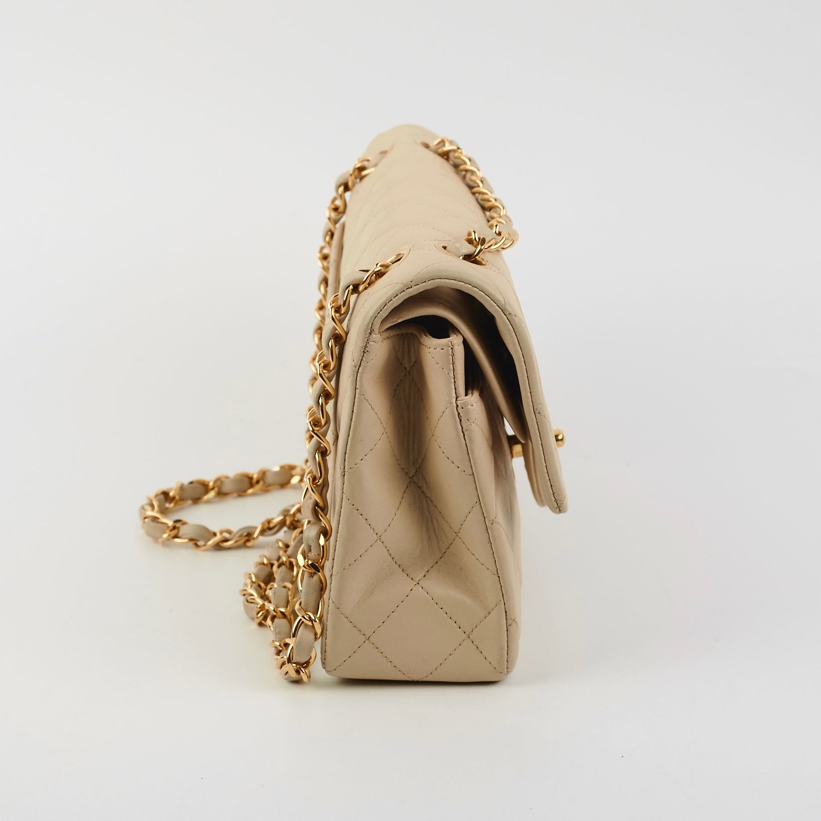 Vintage Chanel Small Double Flap Bag in Beige Lambskin Leather - Perfect for Date Night & Special Occasions