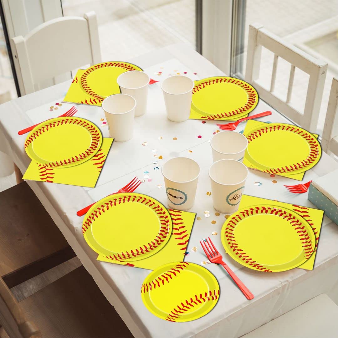96-Piece Softball Birthday Party Decorations Set - Paper Plates, Napkins & Tableware for Kids (Serves 24) | Perfect for Sports-Themed Parties, Team Celebrations & Youth Events
