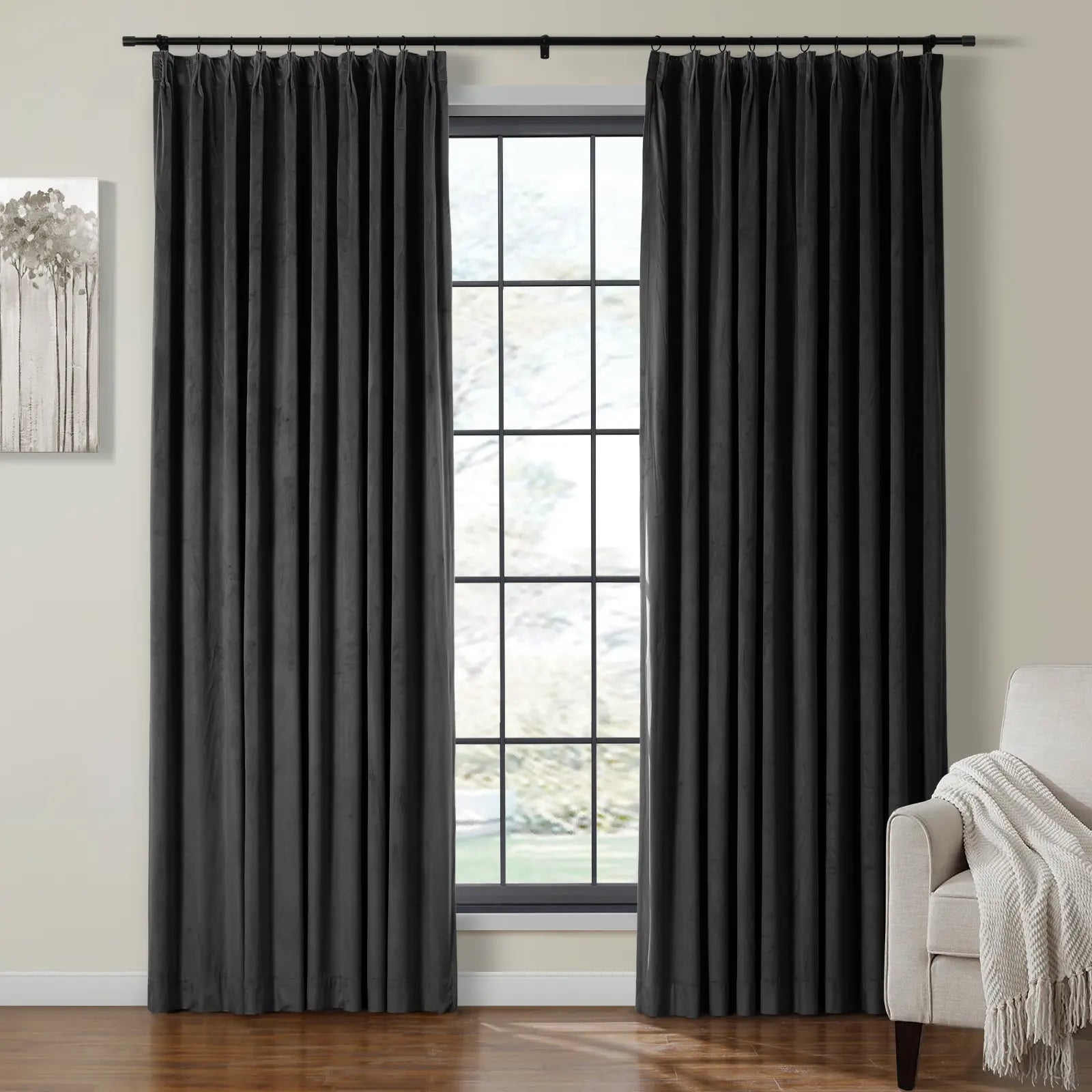 Luxury Velvet Pinch Pleat Thermal Blackout Curtains - Insulated Drapes for Bedroom & Living Room - Noise Reducing & Energy Efficient Window Treatments