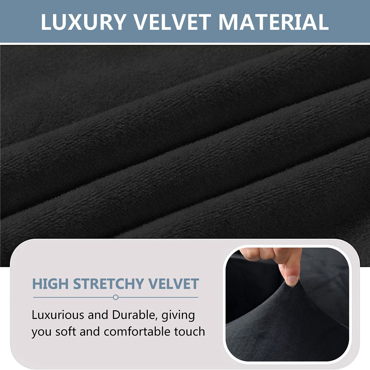 Velvet Stretch Sofa Slipcover with Separate Seat Cushion Covers - Super Soft Non-Slip Couch Cover Furniture Protector with Elastic Bands for 3-Seater Sofa (Black) | Perfect for Living Room, Home Decor & Furniture Protection