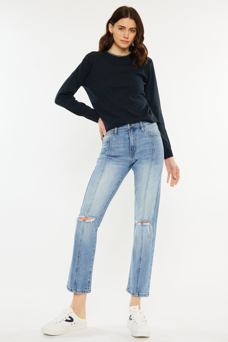 Marley High Rise Slim Straight Leg Jeans for Women - Comfortable Stretch Denim Pants - Perfect for Casual Wear, Office & Date Nights