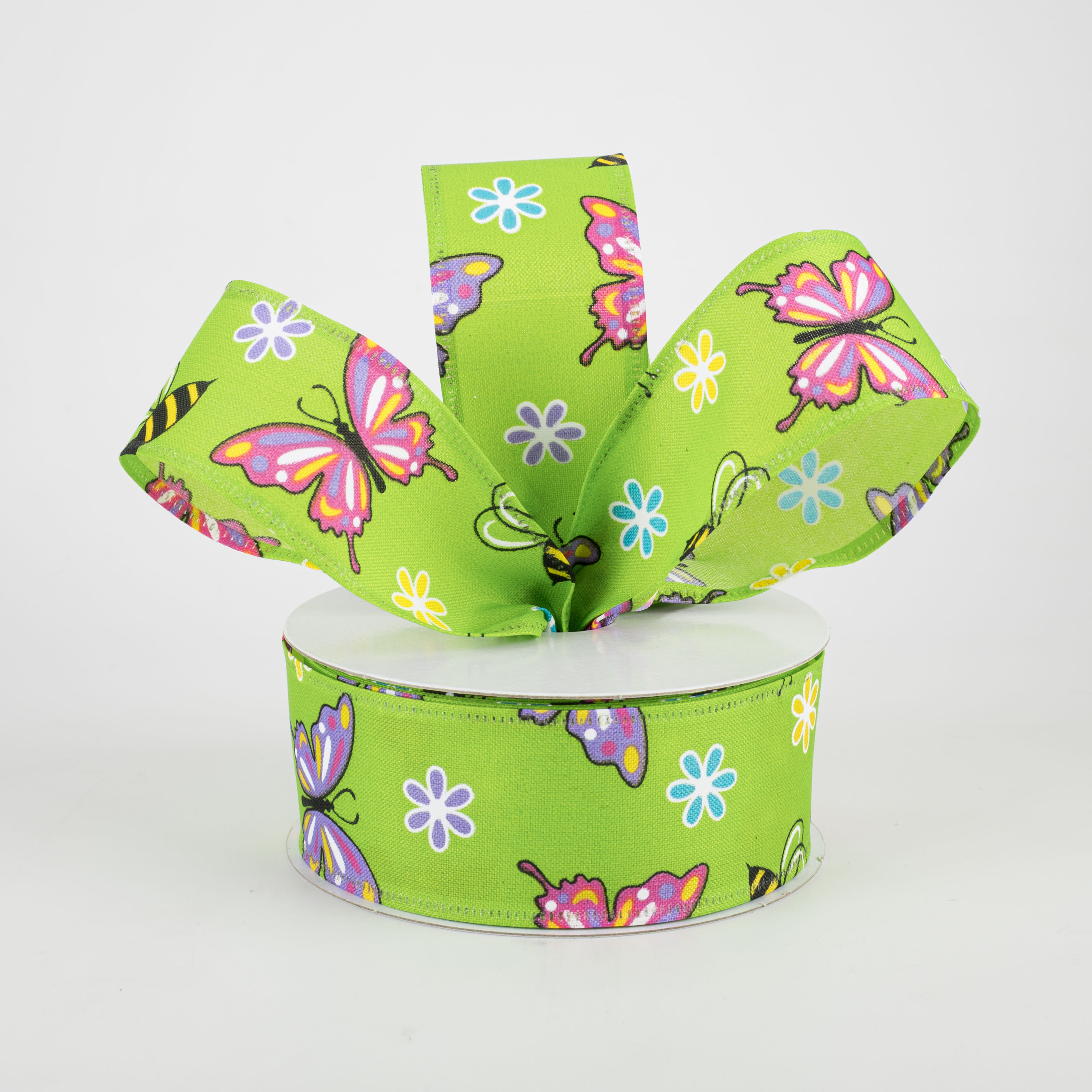 1.5 Inch Butterflies & Bees Ribbon - Lime Green (10 Yards) for DIY Crafts, Gift Wrapping, Scrapbooking & Party Decorations