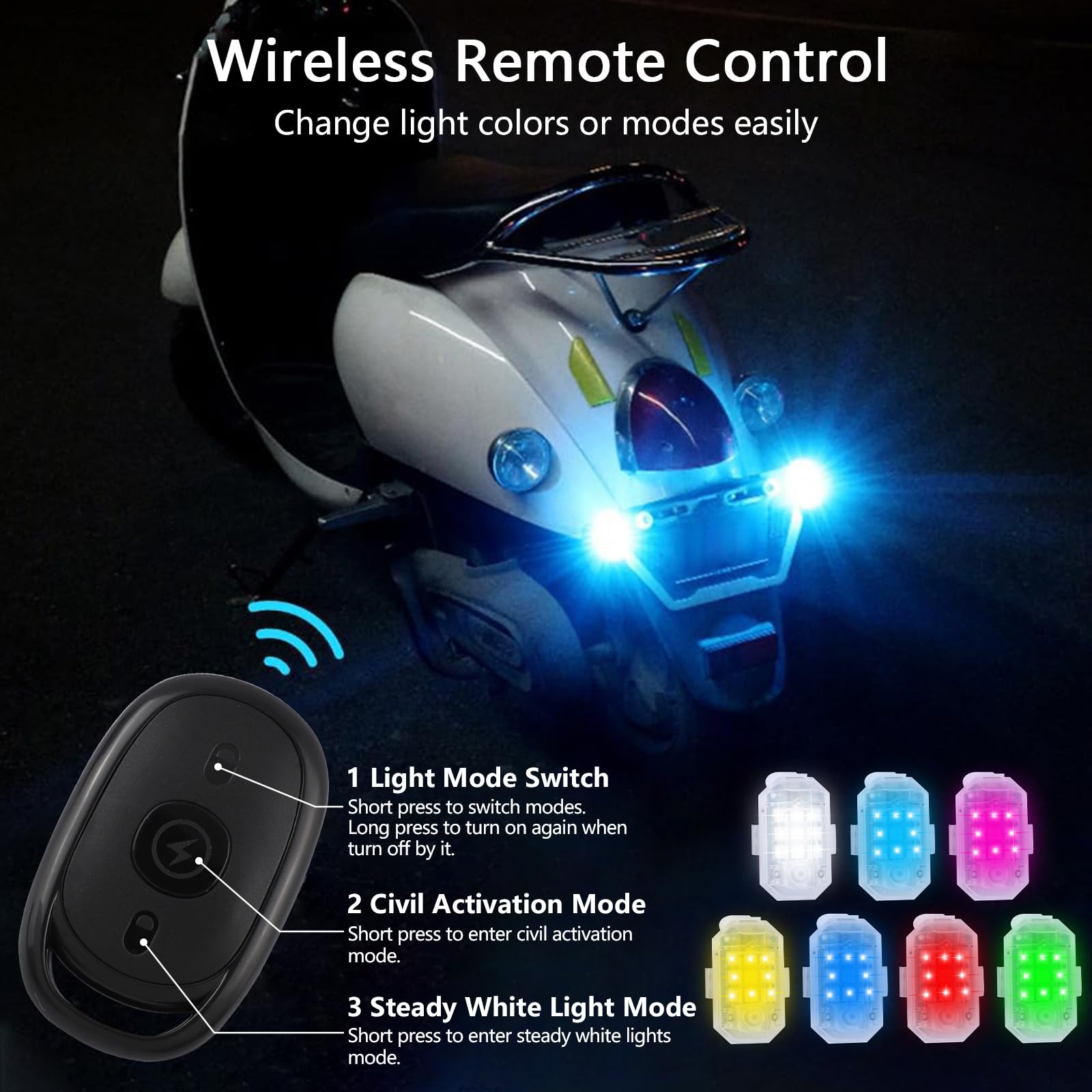 LECART High Brightness Wireless LED Strobe Light with Remote - 7 Color Rechargeable Anti-Collision Safety Lights for Cars, Motorcycles, Bikes & Drones | Perfect for Night Riding, Emergency Signaling & Vehicle Visibility