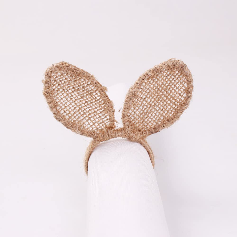 Easter Bunny Ears Jute Napkin Rings Set of 4 - Farmhouse Table Decor for Spring Dinner Party, Easter Celebration & Holiday Dining Table Setting - Perfect for Easter Brunch, Spring Weddings and Farmhouse Style Home Decor