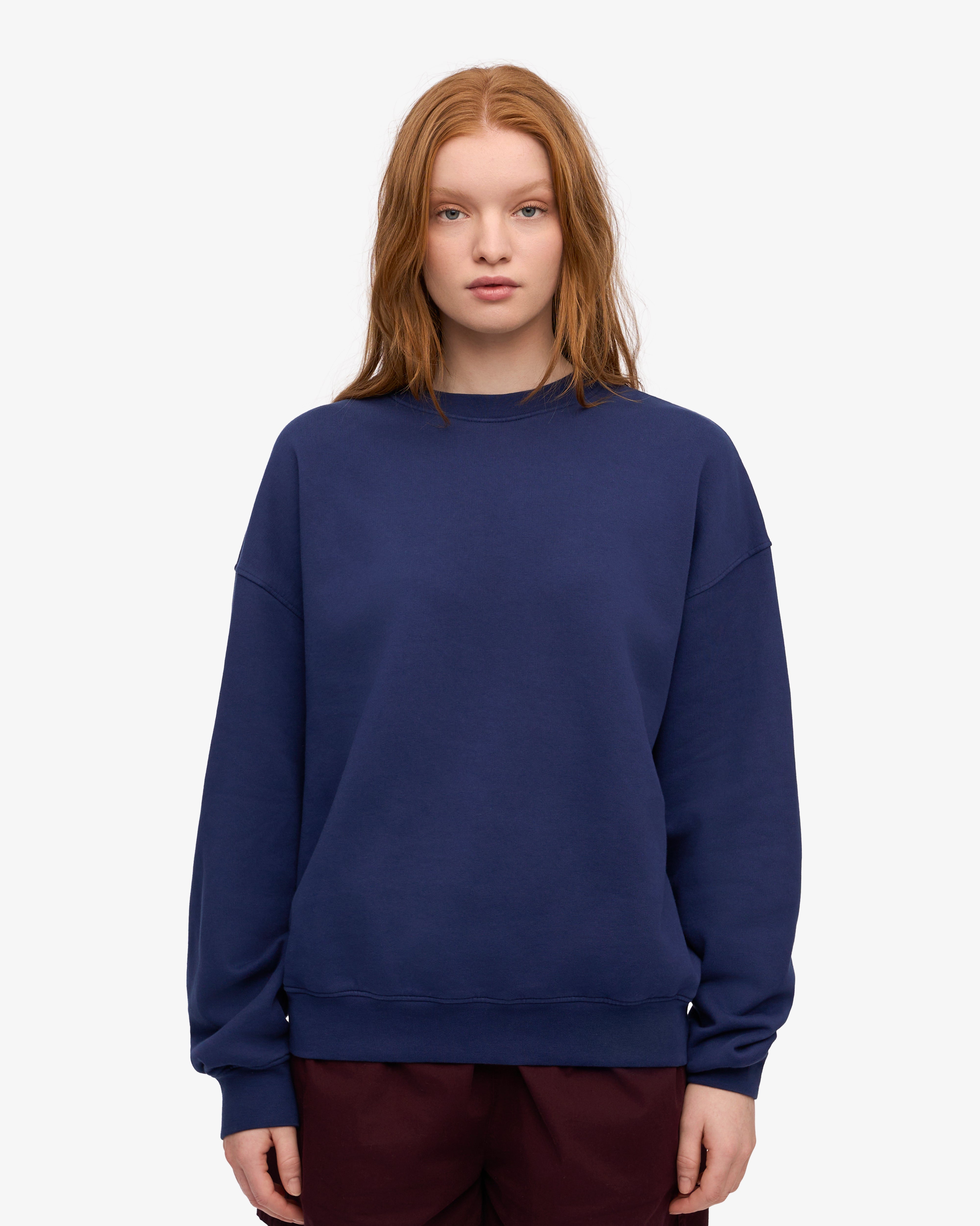 Organic Oversized Crewneck Sweatshirt for Women - Soft & Comfortable Marine Blue Pullover - Perfect for Casual Wear, Loungewear & Street Style