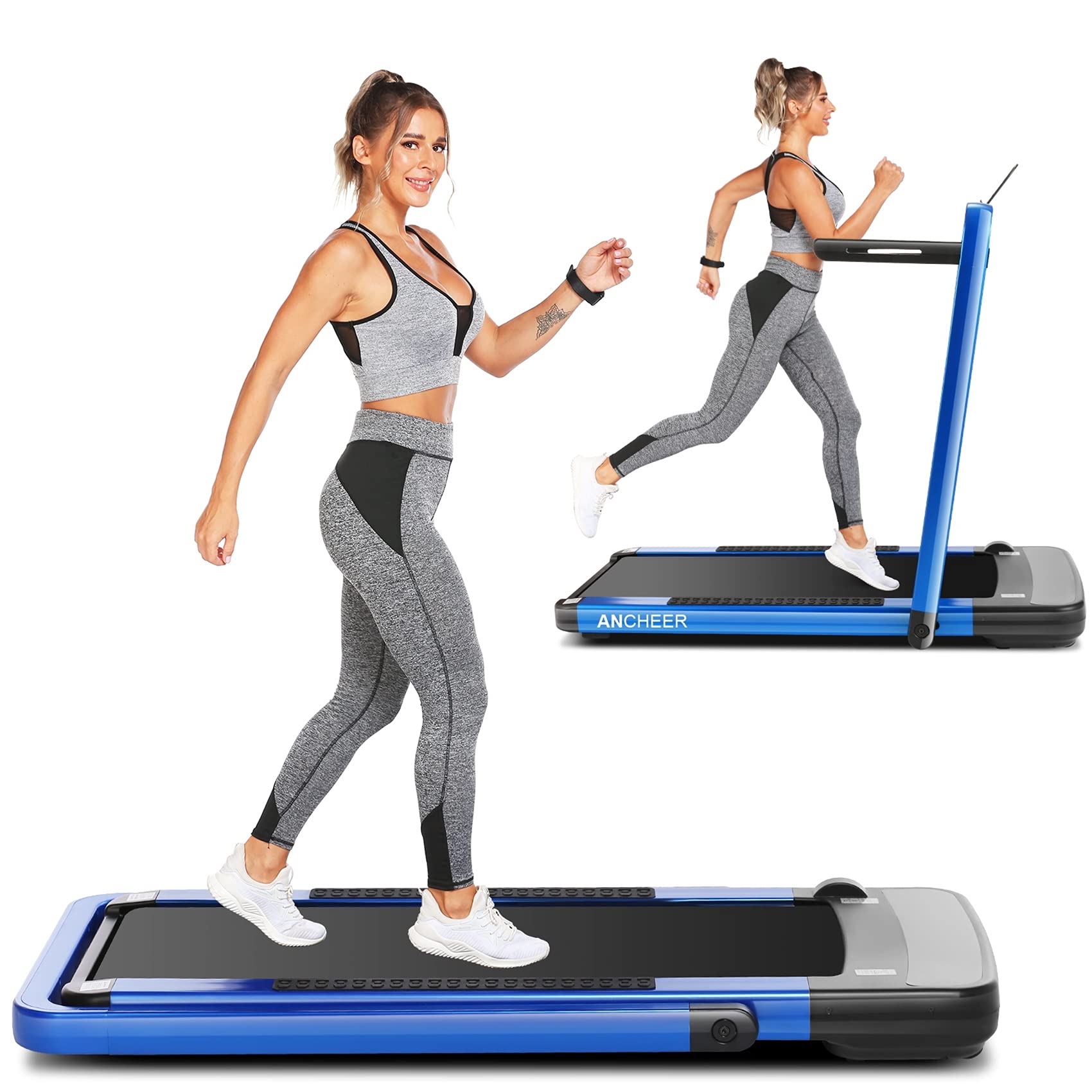 ANCHEER 2-in-1 Folding Under Desk Treadmill - Portable Electric Walking Jogging Machine with APP & Remote Control for Home Office Workout | Compact Space-Saving Design for Small Apartments & Work from Home Fitness