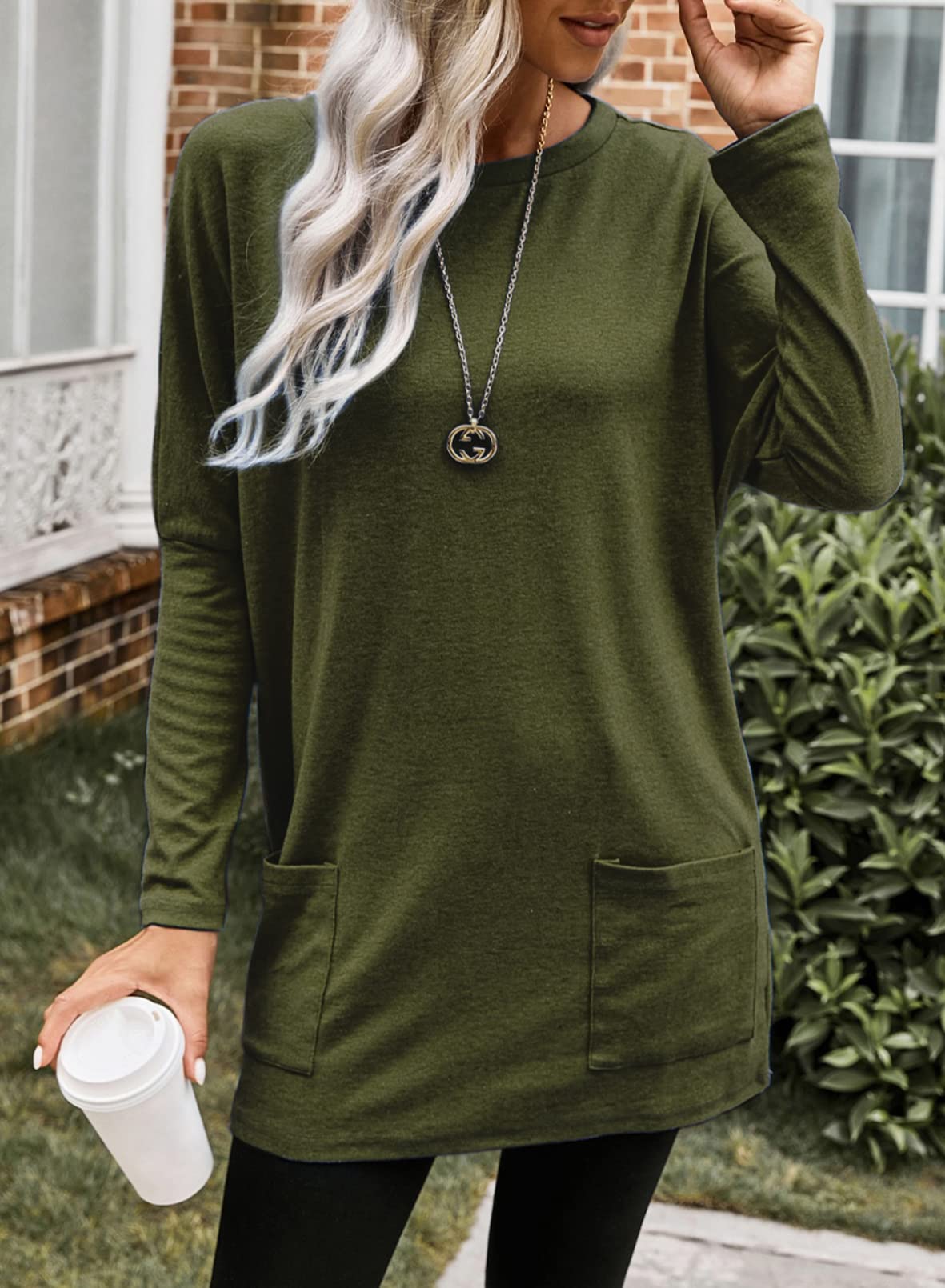 Dokotoo Women's 2025 Spring Casual Long Sleeve Shirts - Lightweight Sweatshirt Tunic Tops with Pockets | Fashionable & Comfortable for Work, Travel & Daily Wear