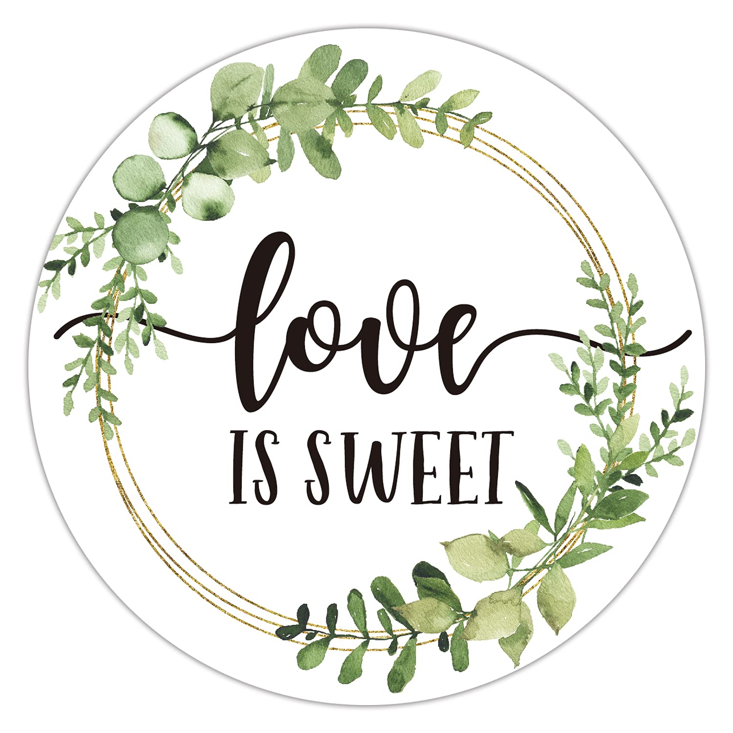 Love is Sweet Wedding Stickers - 50 Pack 2 Inch Circle Greenery Bridal Shower Favors & Gift Labels - Perfect for Wedding Invitations, Table Place Cards, and Party Decorations