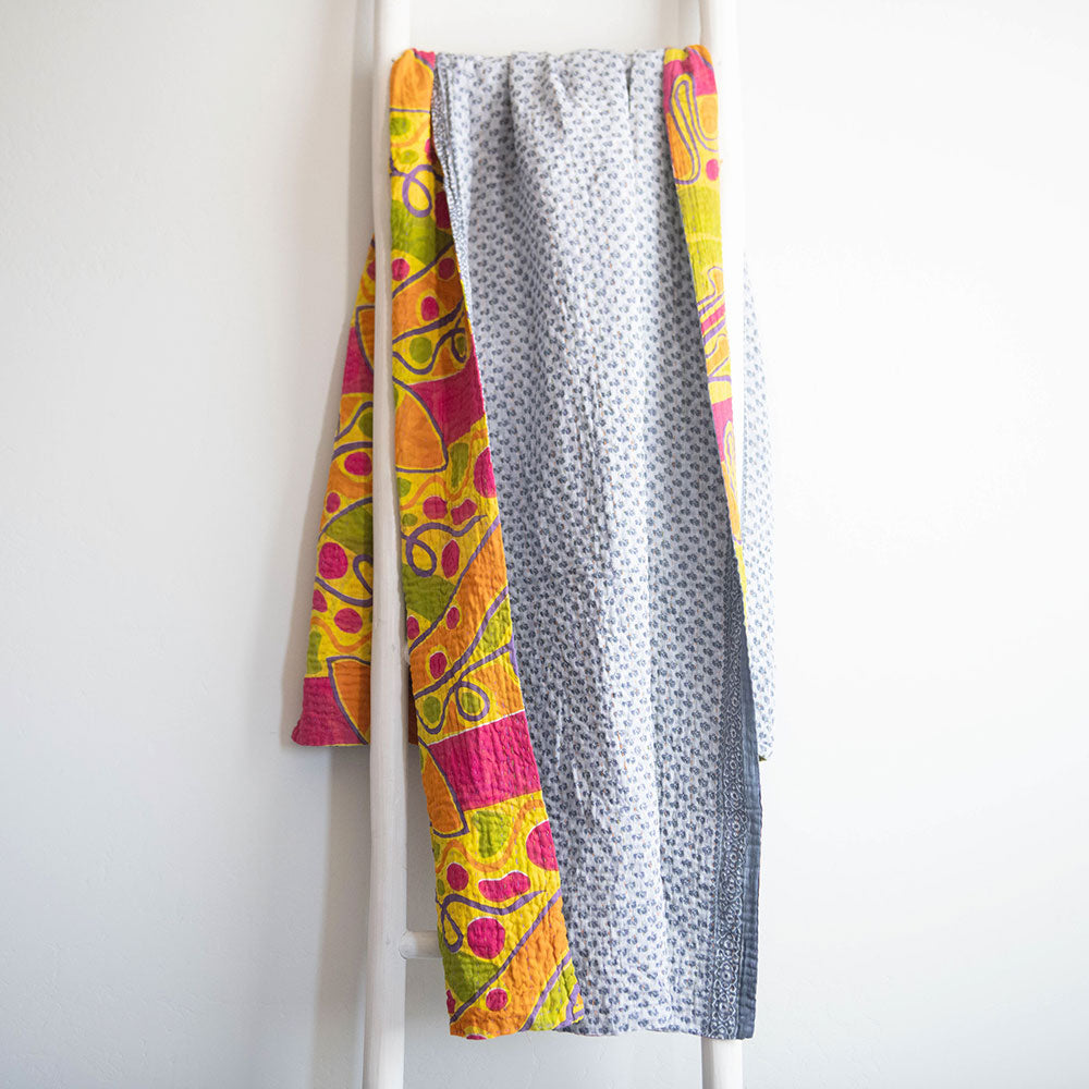 Unique Handmade Kantha Quilt KT5657 - Traditional Indian Patchwork Bedspread for Cozy Home Decor & Bohemian Style Bedroom