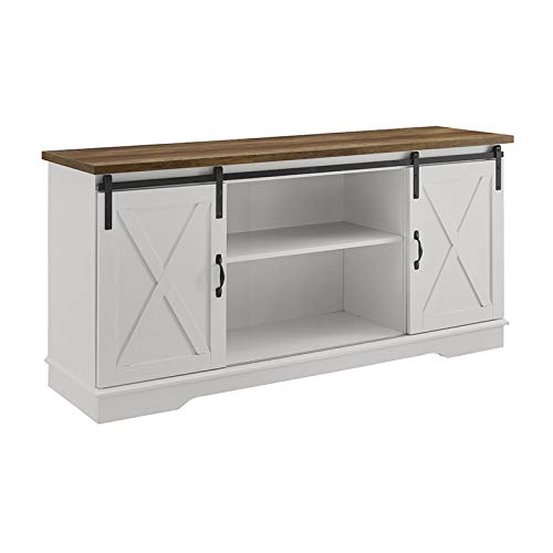 Pemberly Row 58 Inch Wood TV Stand with Solid White Finish & Reclaimed Barnwood Top - Modern Entertainment Center for Living Room, Bedroom, or Home Theater