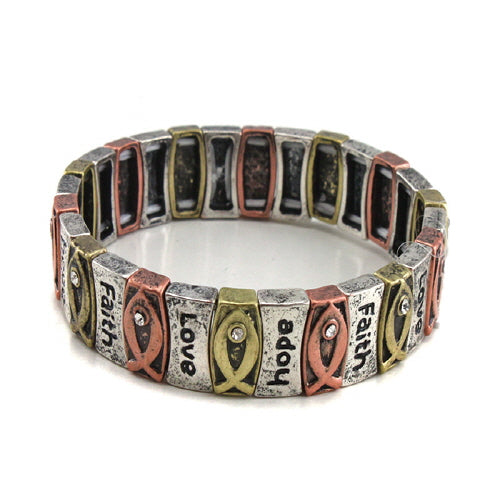 Faith Hope Love Bracelet - Tri-Tone Adjustable Beaded Bracelet for Women - Perfect for Gifts, Daily Wear & Special Occasions